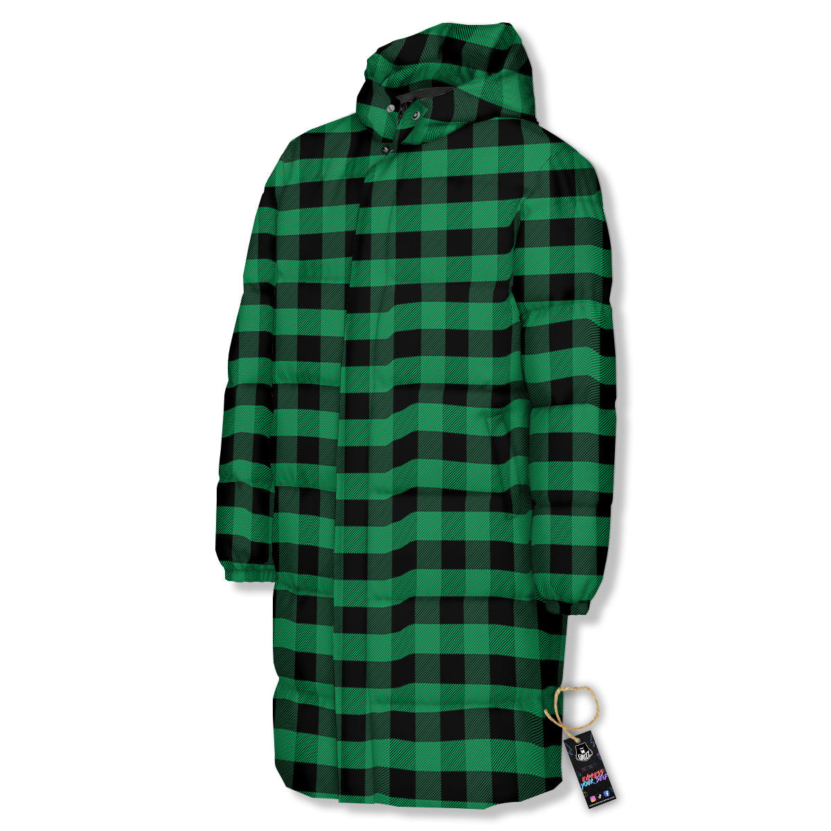 Buffalo Check Green Print Pattern Long Down Jacket-grizzshop