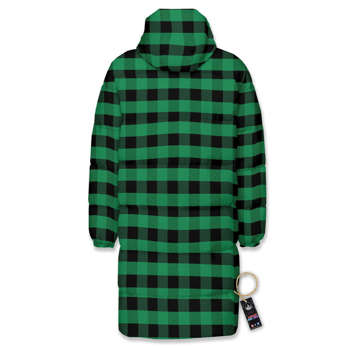Buffalo Check Green Print Pattern Long Down Jacket-grizzshop