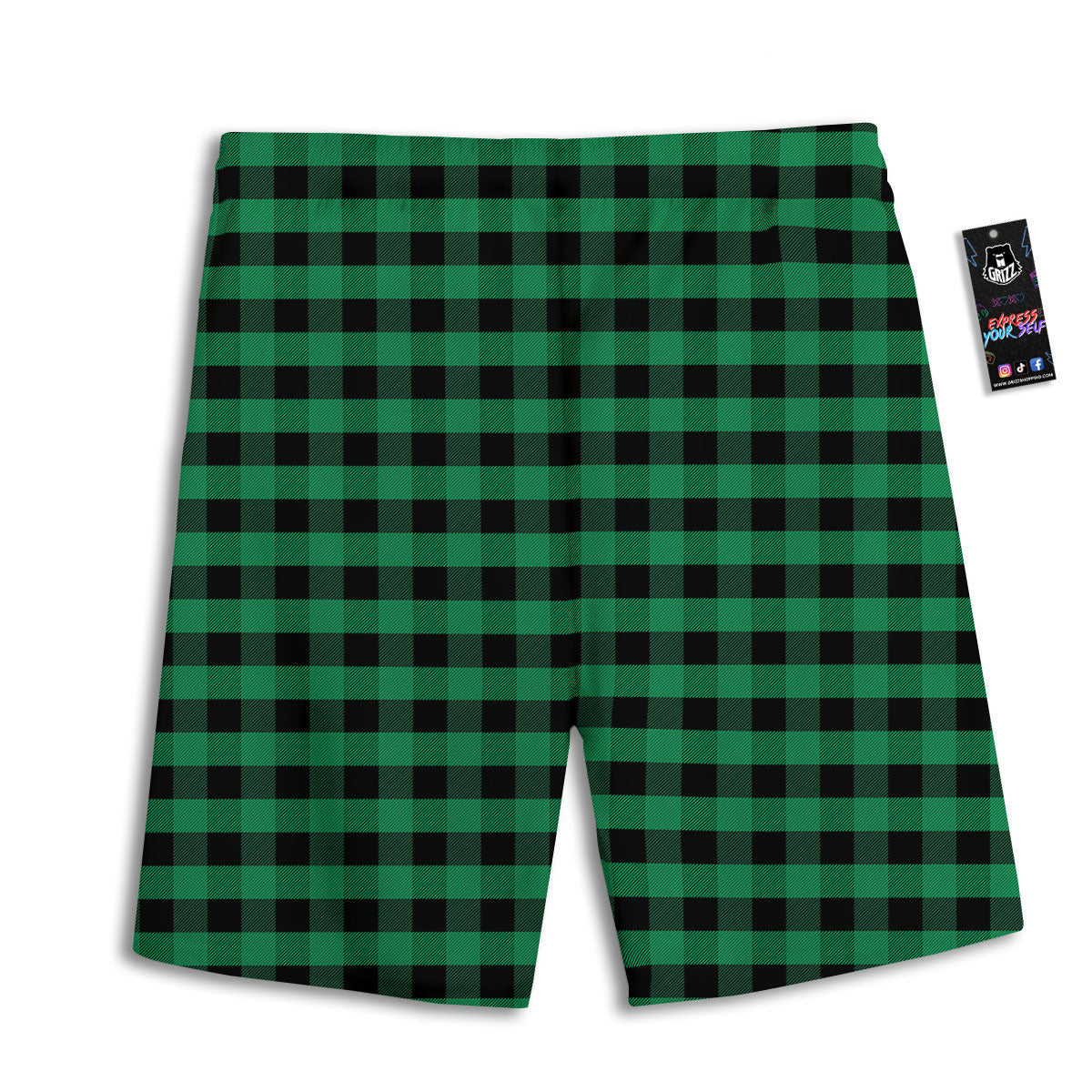 Buffalo Check Green Print Pattern Men's Athletic Shorts