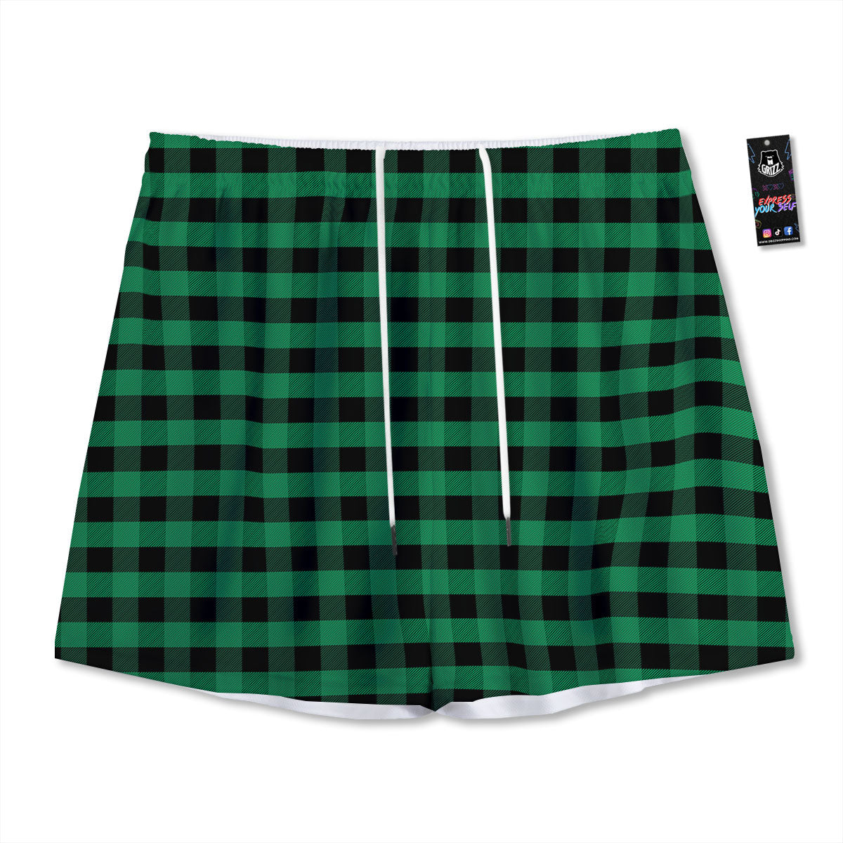 Buffalo Check Green Print Pattern Mesh Shorts