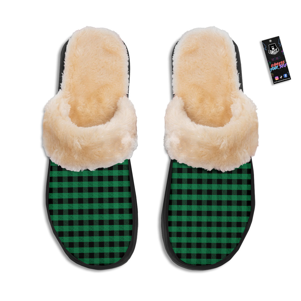 Buffalo Check Green Print Pattern Slippers-grizzshop