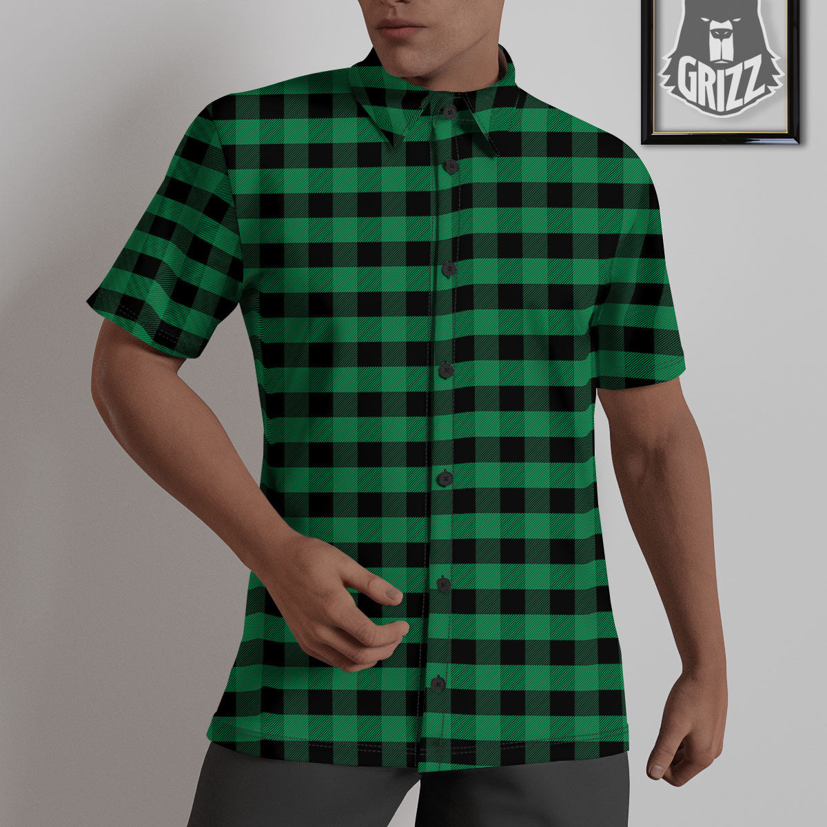 Buffalo Check Green Print Pattern Untucked Shirts-grizzshop