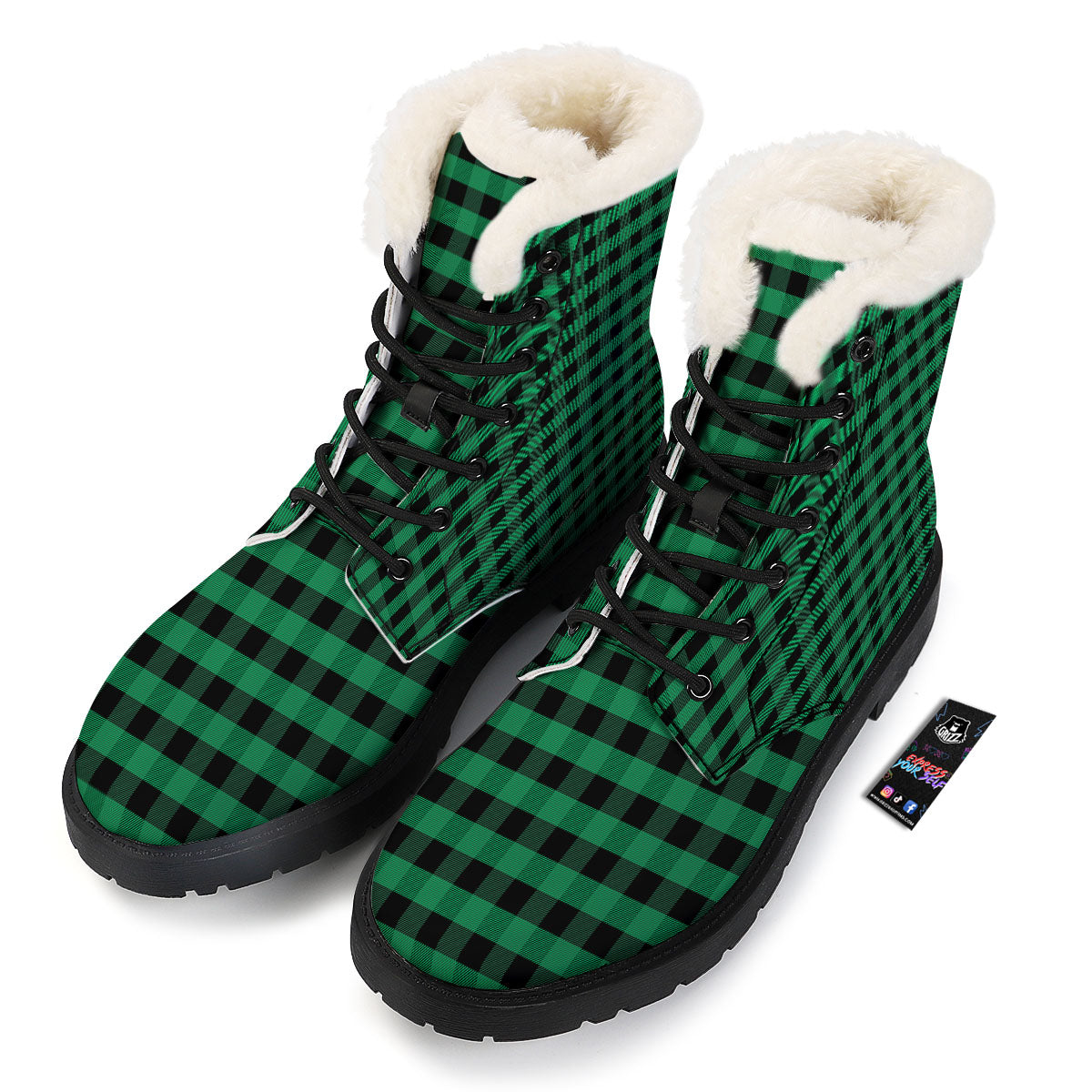Buffalo Check Green Print Pattern Winter Boots-grizzshop