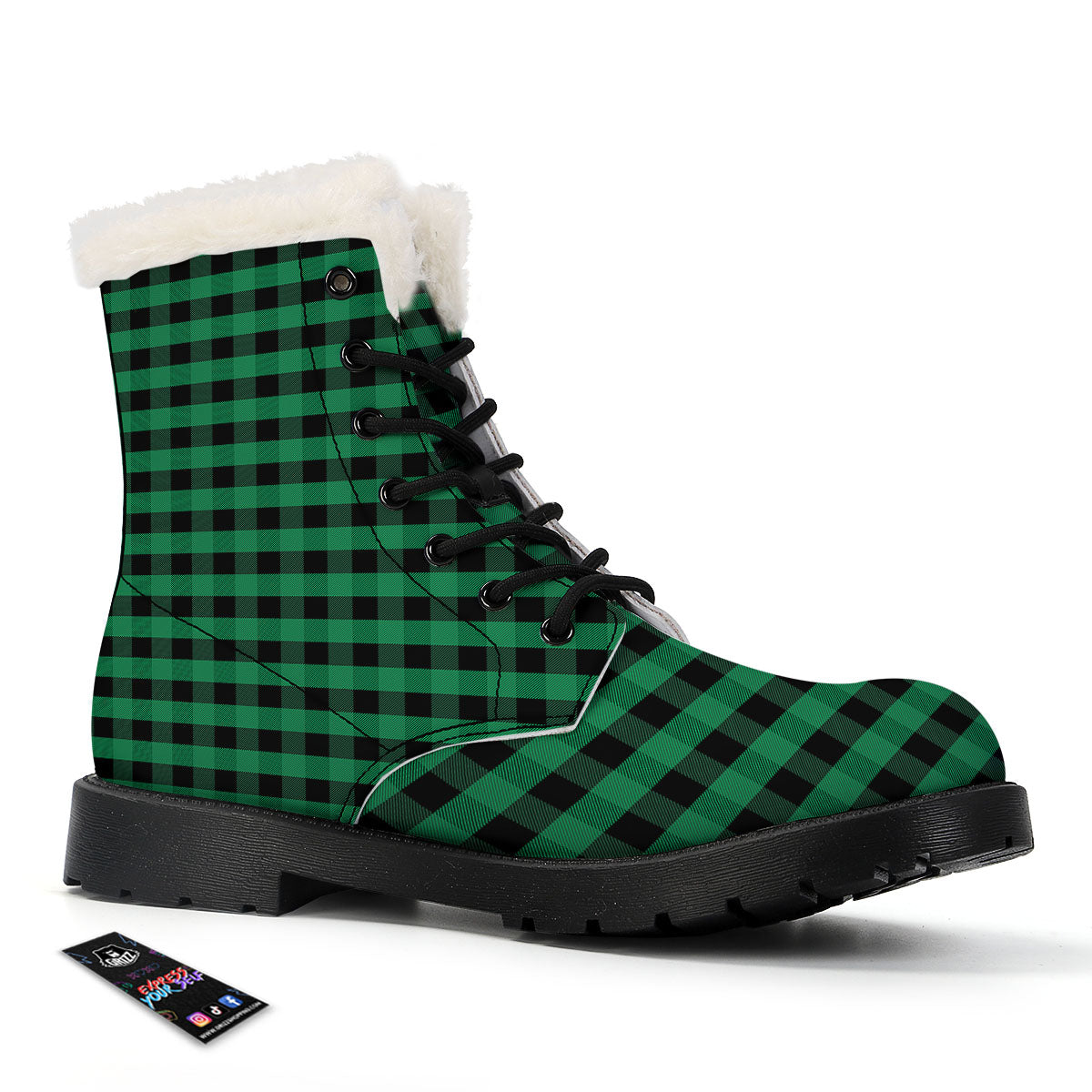Buffalo Check Green Print Pattern Winter Boots-grizzshop