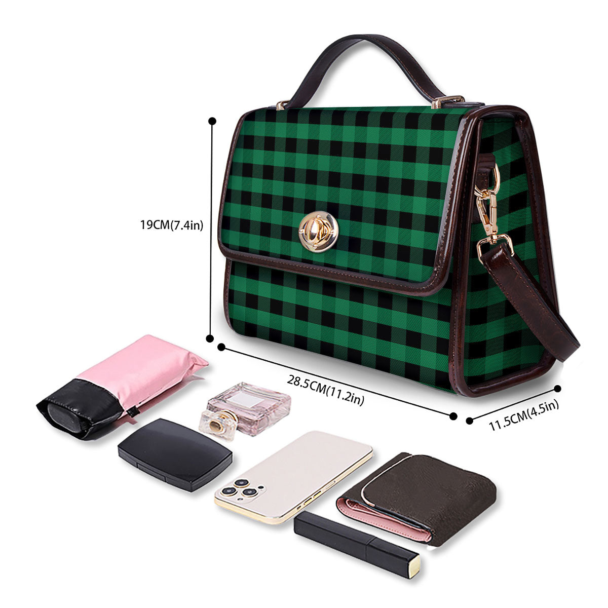 Buffalo Check Green Print Pattern Women's Satchel Bag-grizzshop