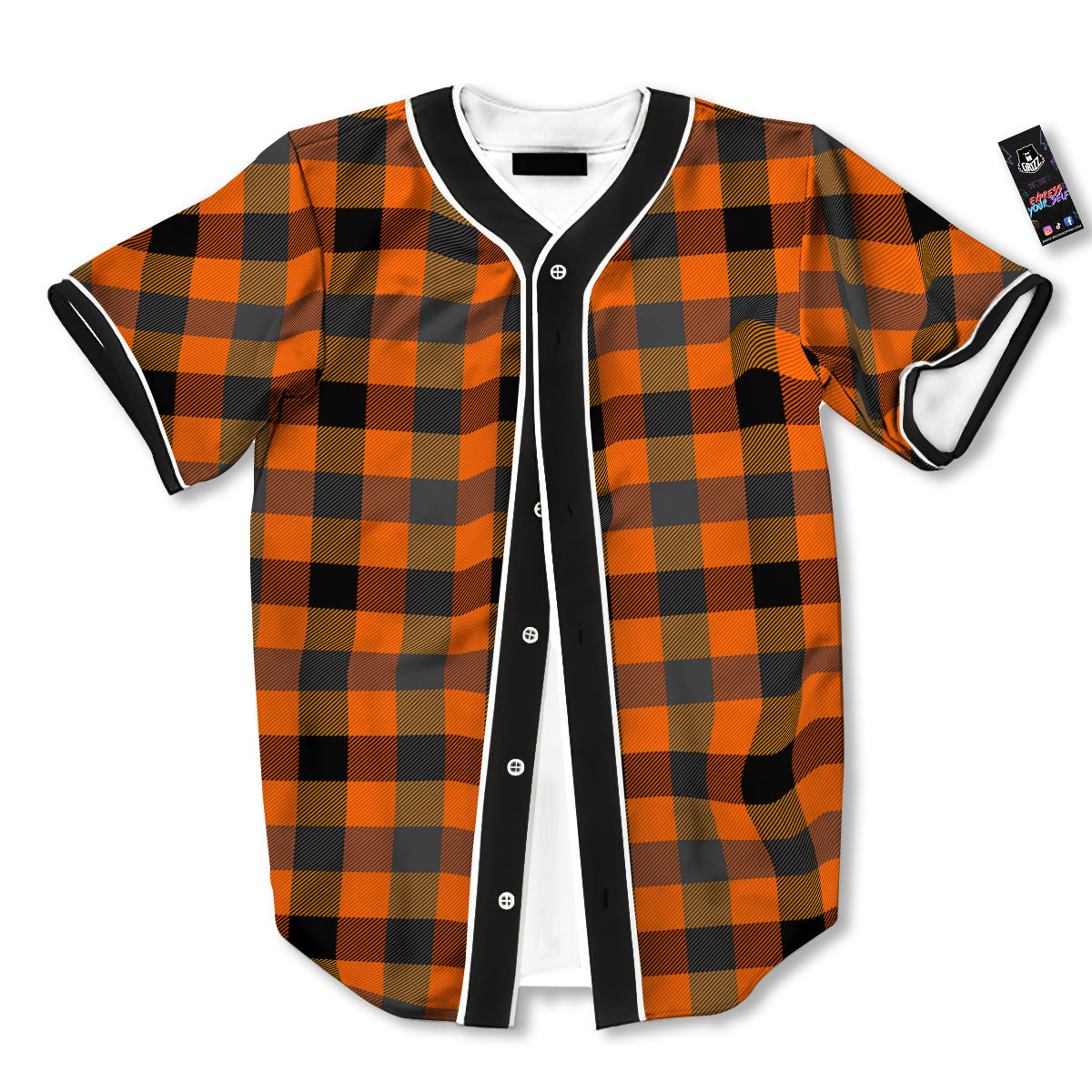 Buffalo Check Halloween Orange Print Baseball Jersey-grizzshop