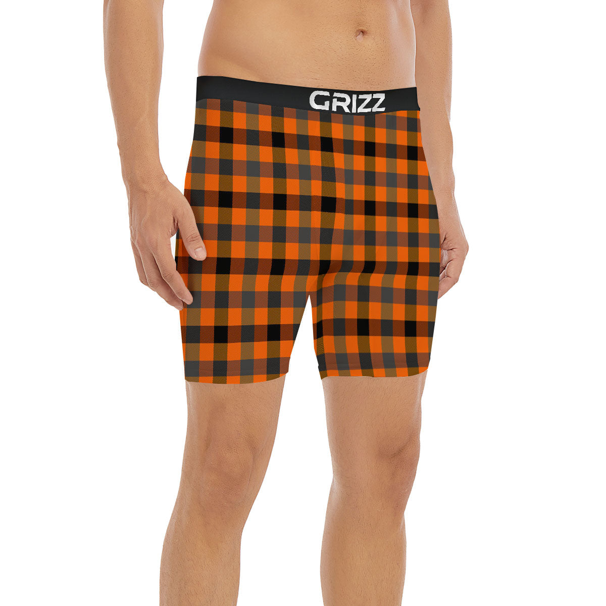 Buffalo Check Halloween Orange Print Boxer Briefs-grizzshop