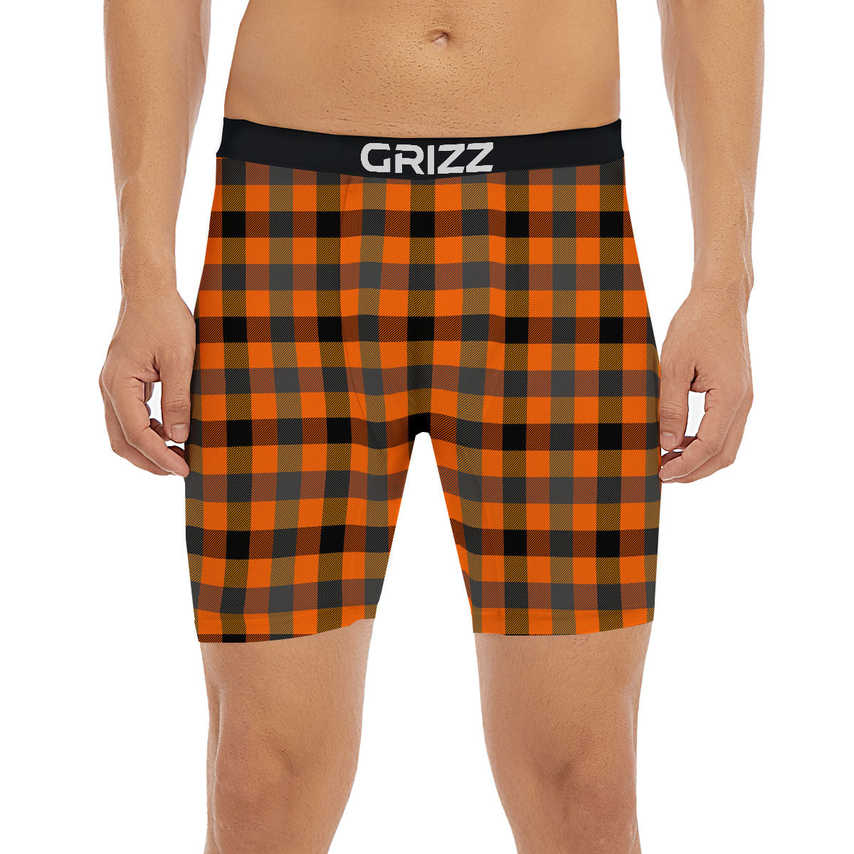 Buffalo Check Halloween Orange Print Boxer Briefs-grizzshop