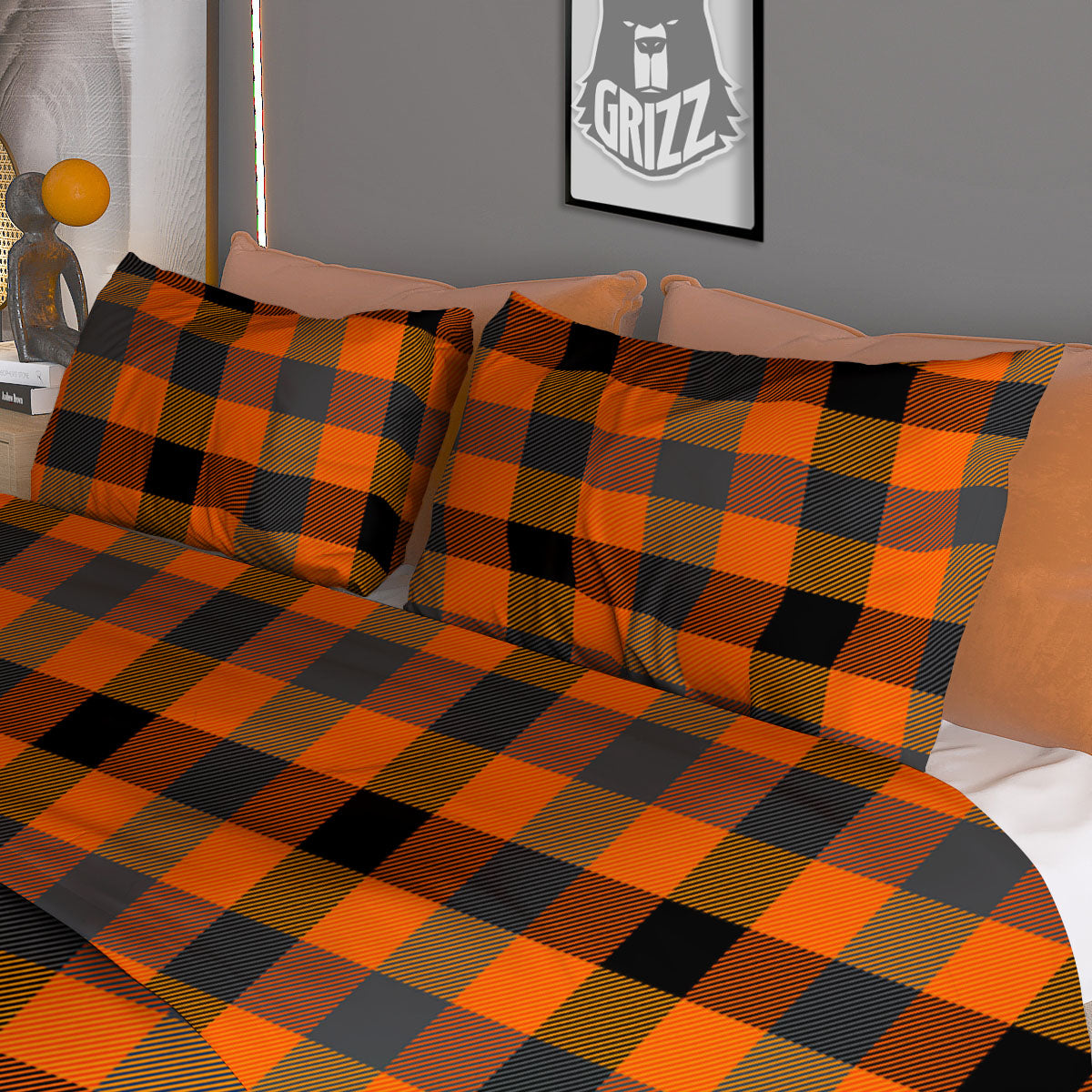 Buffalo Check Halloween Orange Print Duvet Cover Bedding Set