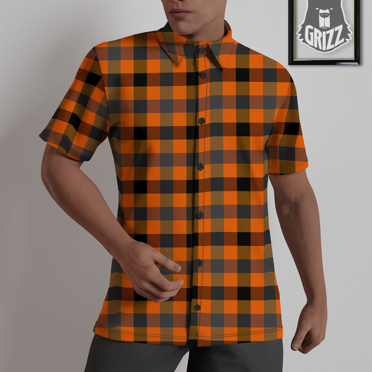 Buffalo Check Halloween Orange Print Untucked Shirts-grizzshop