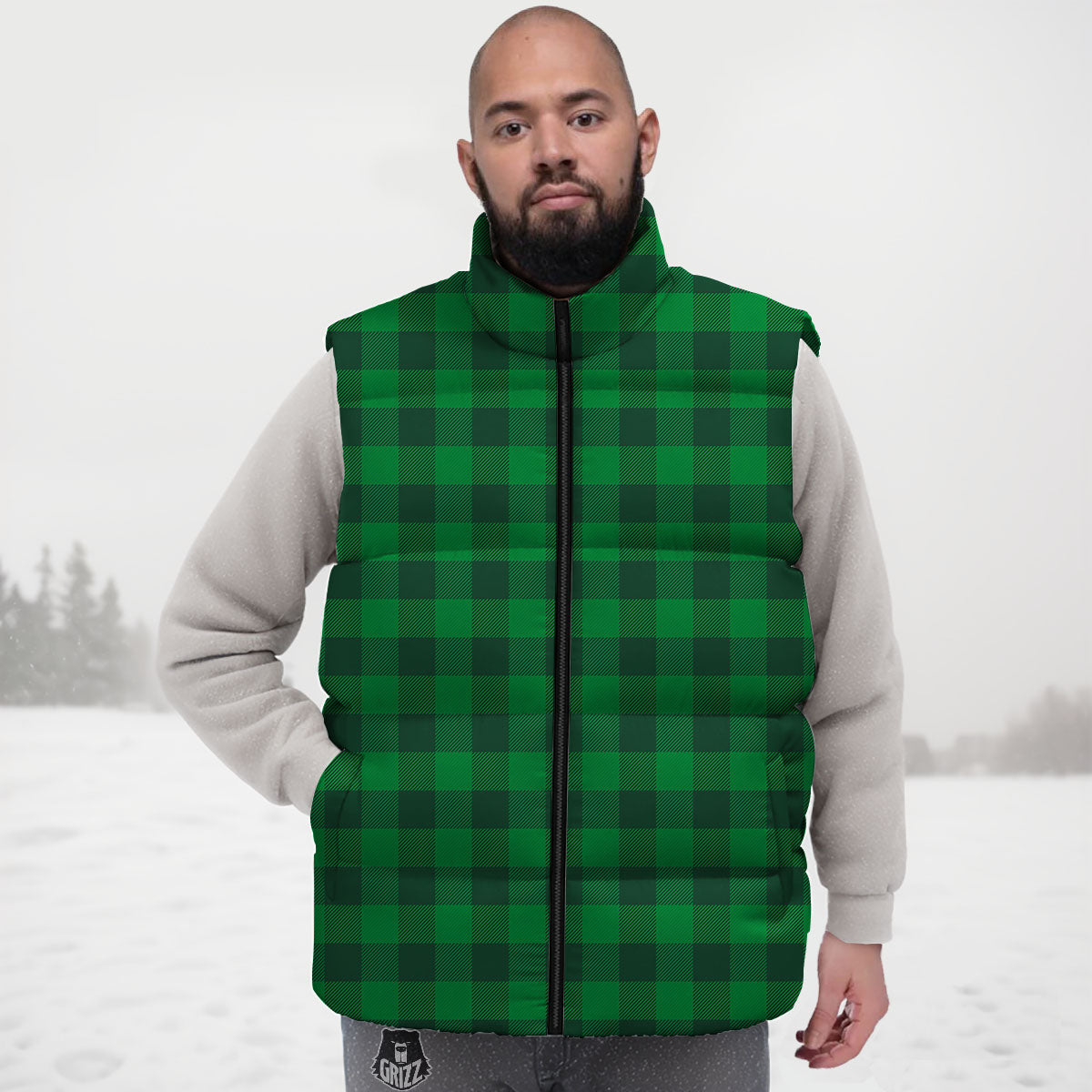 Buffalo Check Irish Green Print Pattern Down Vest
