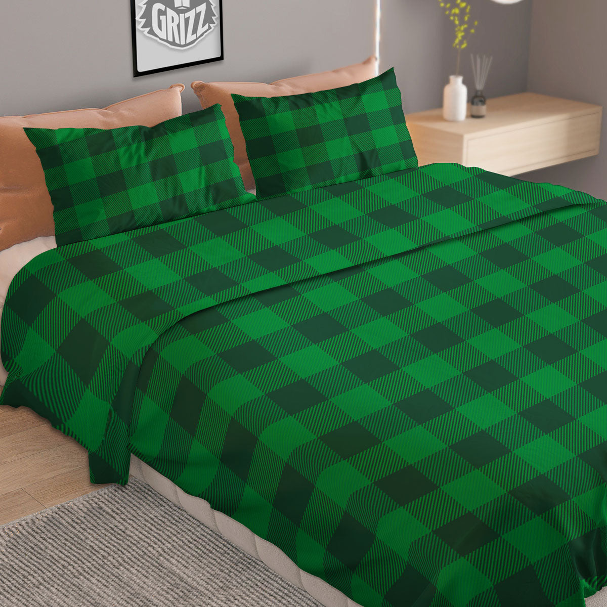 Buffalo Check Irish Green Print Pattern Duvet Cover Bedding Set