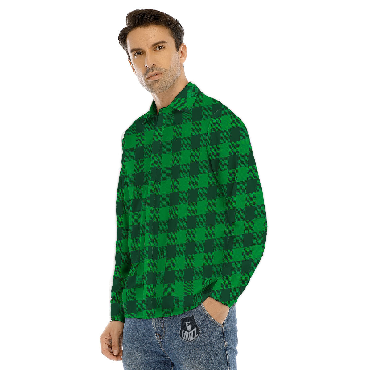 Buffalo Check Irish Green Print Pattern Men's Dress Shirts-grizzshop