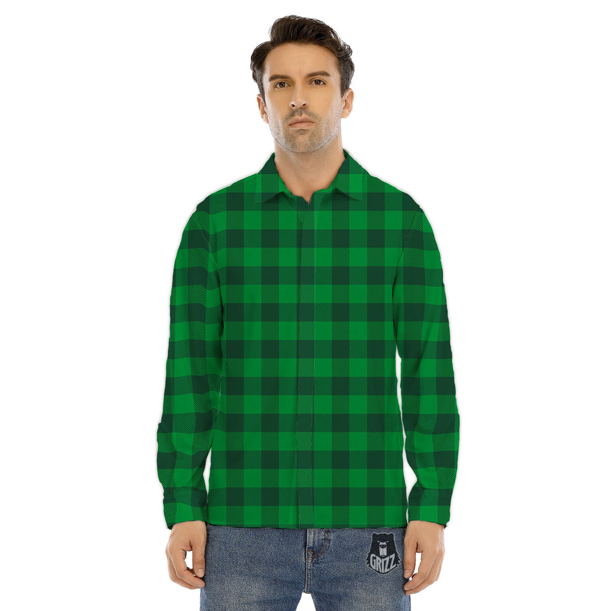 Buffalo Check Irish Green Print Pattern Men's Dress Shirts-grizzshop
