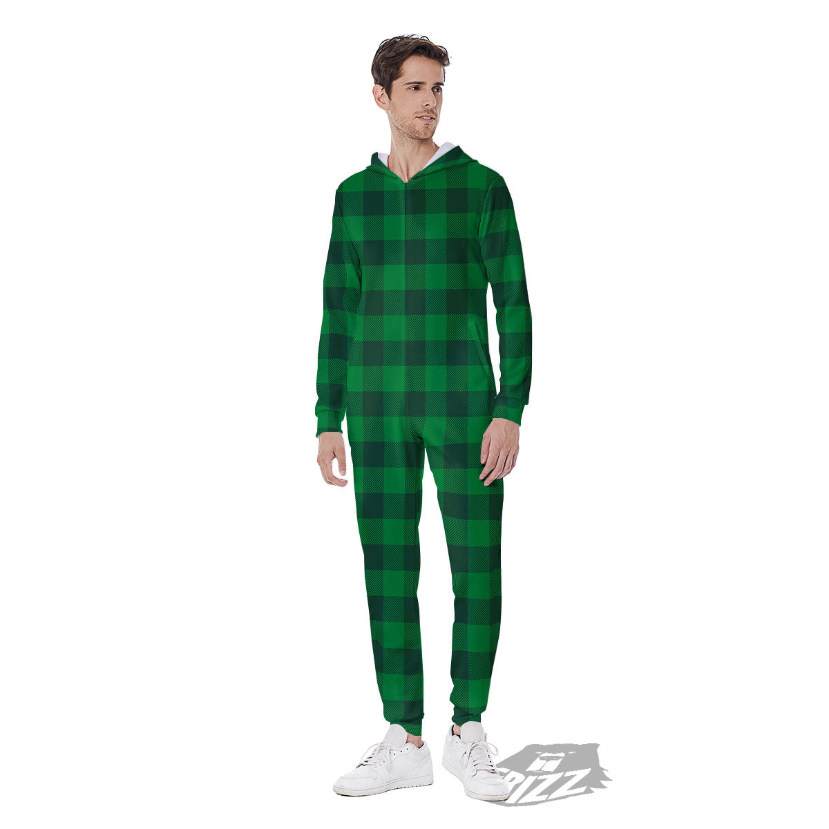 Buffalo Check Irish Green Print Pattern Men's Jumpsuit-grizzshop