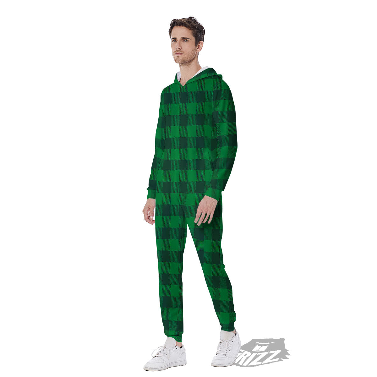 Buffalo Check Irish Green Print Pattern Men's Jumpsuit-grizzshop