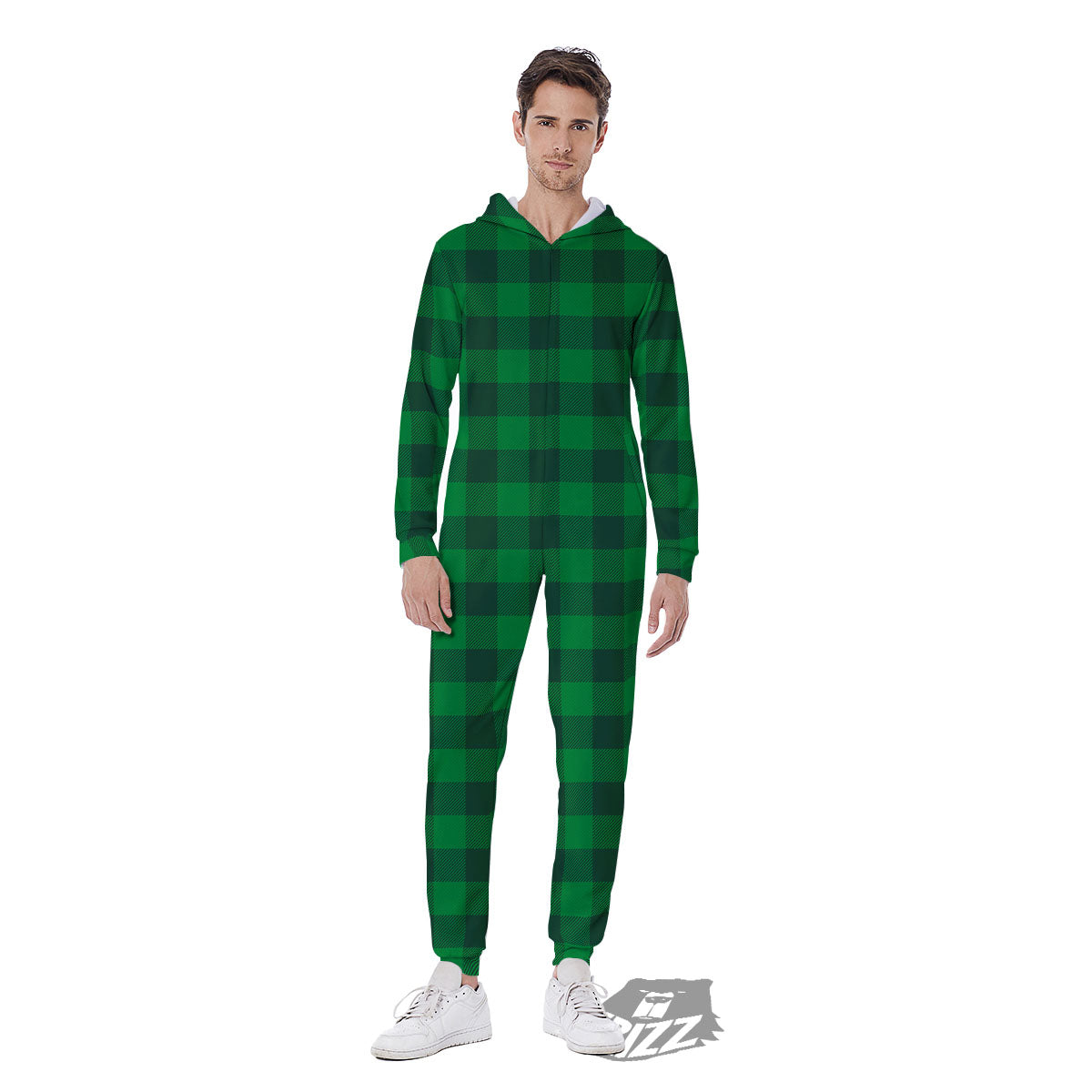Buffalo Check Irish Green Print Pattern Men's Jumpsuit-grizzshop