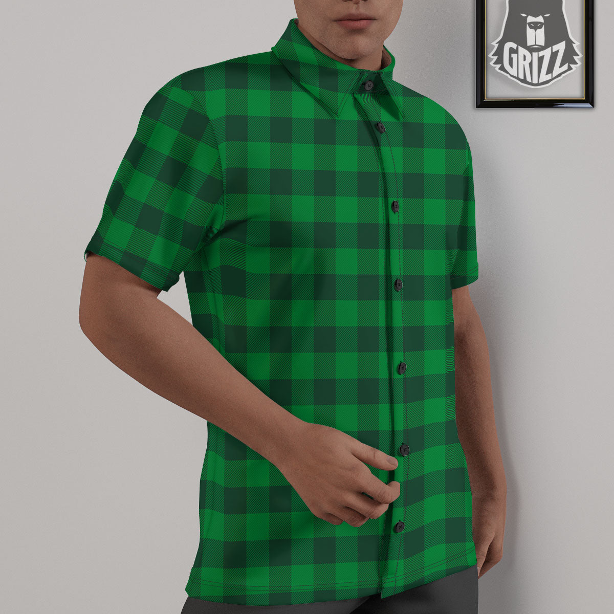 Buffalo Check Irish Green Print Pattern Untucked Shirts-grizzshop