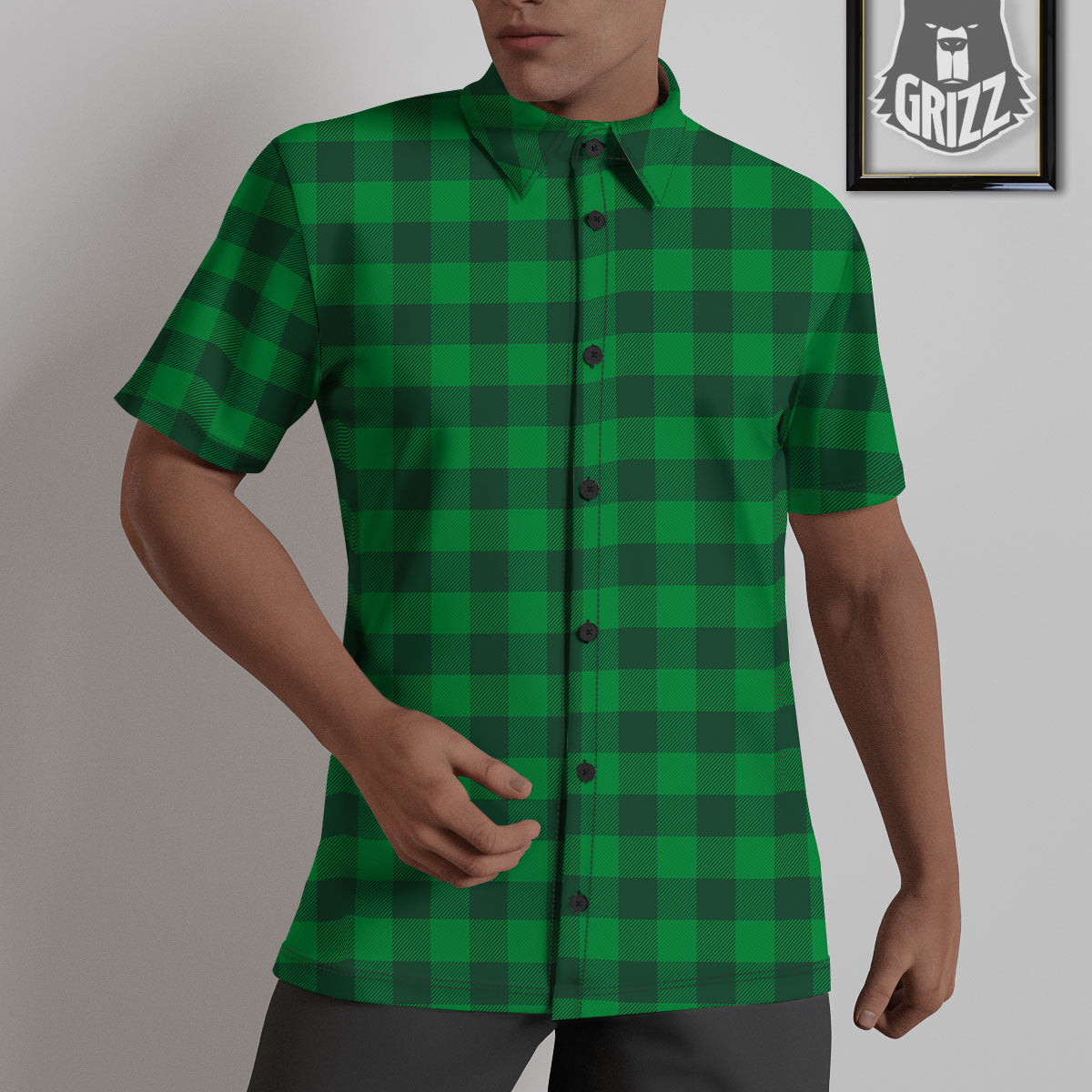 Buffalo Check Irish Green Print Pattern Untucked Shirts-grizzshop
