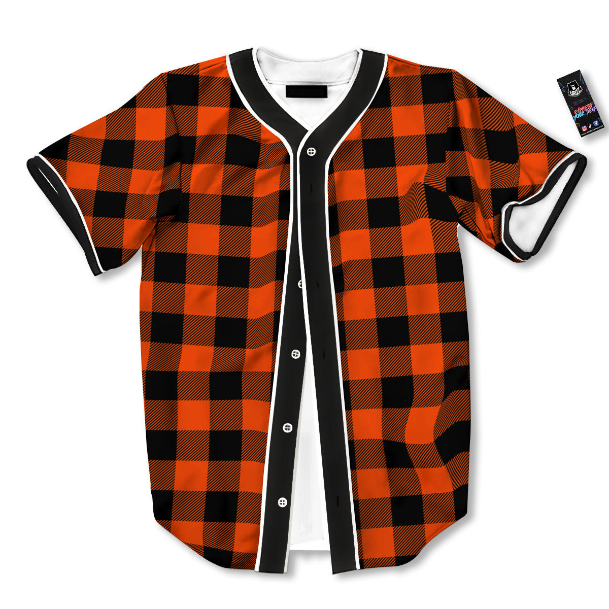 Buffalo Check Lava Orange Print Pattern Baseball Jersey-grizzshop