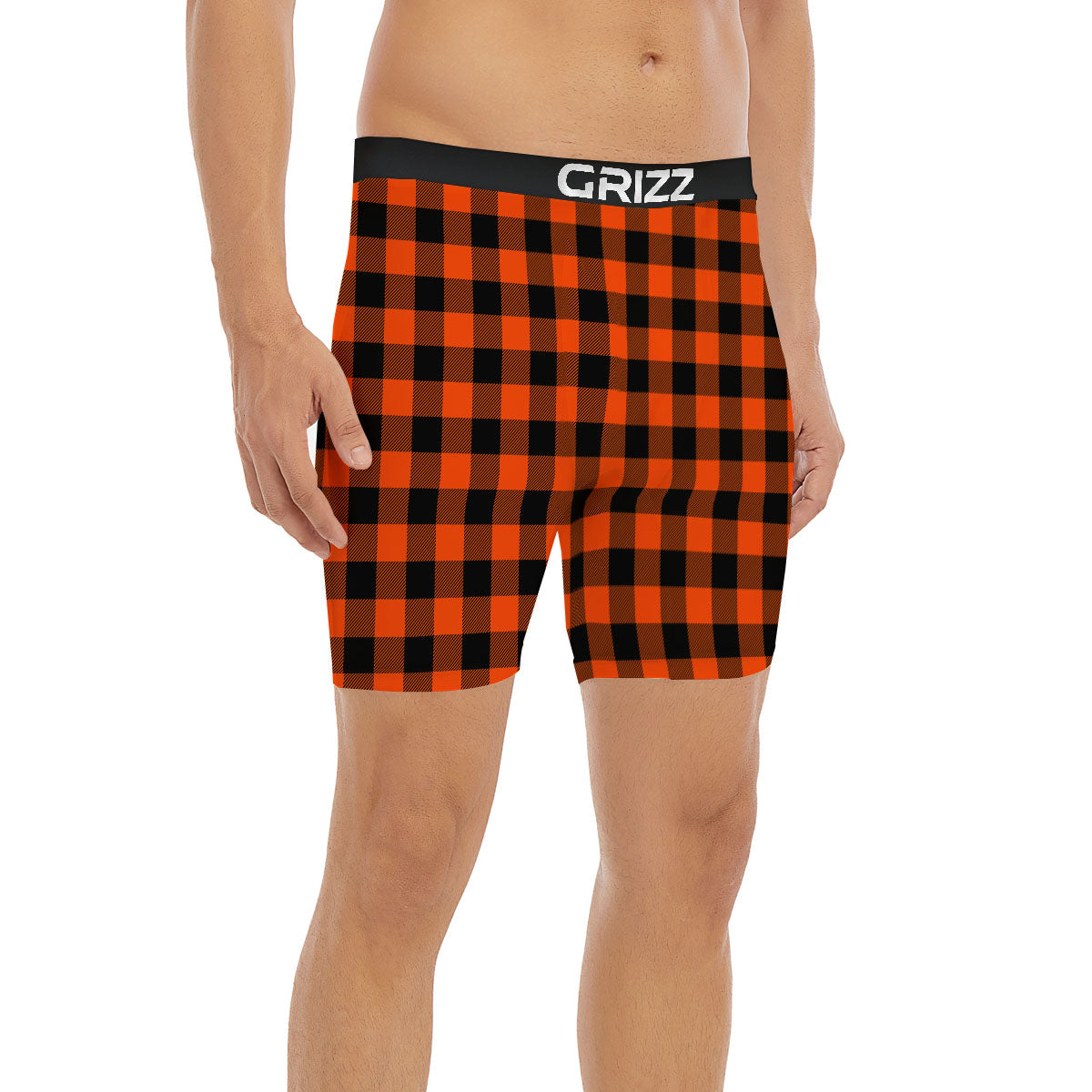 Buffalo Check Lava Orange Print Pattern Boxer Briefs-grizzshop