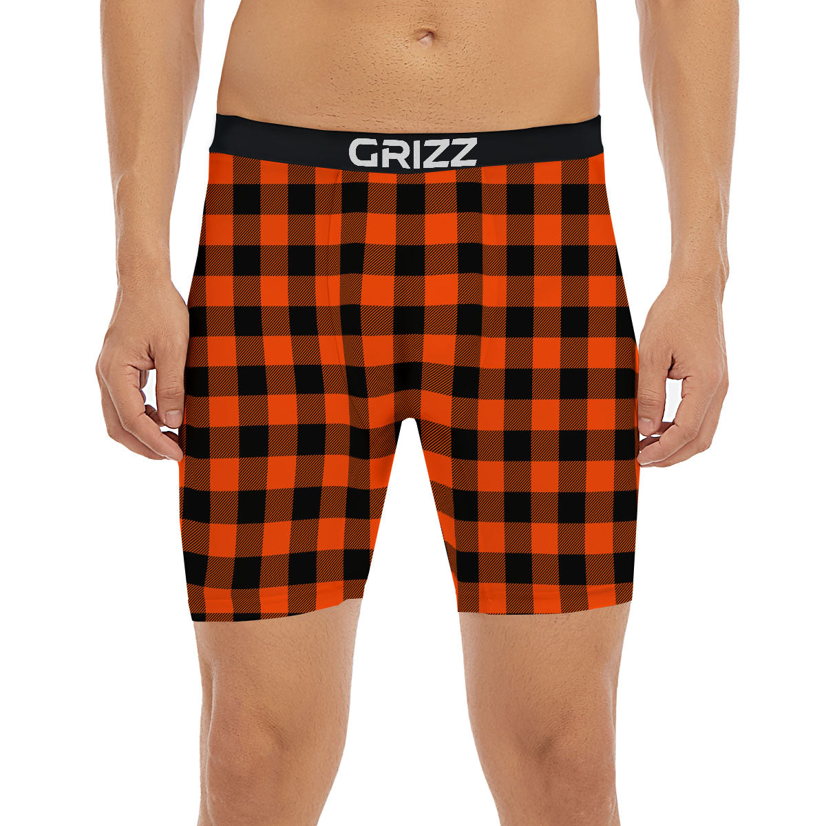 Buffalo Check Lava Orange Print Pattern Boxer Briefs-grizzshop