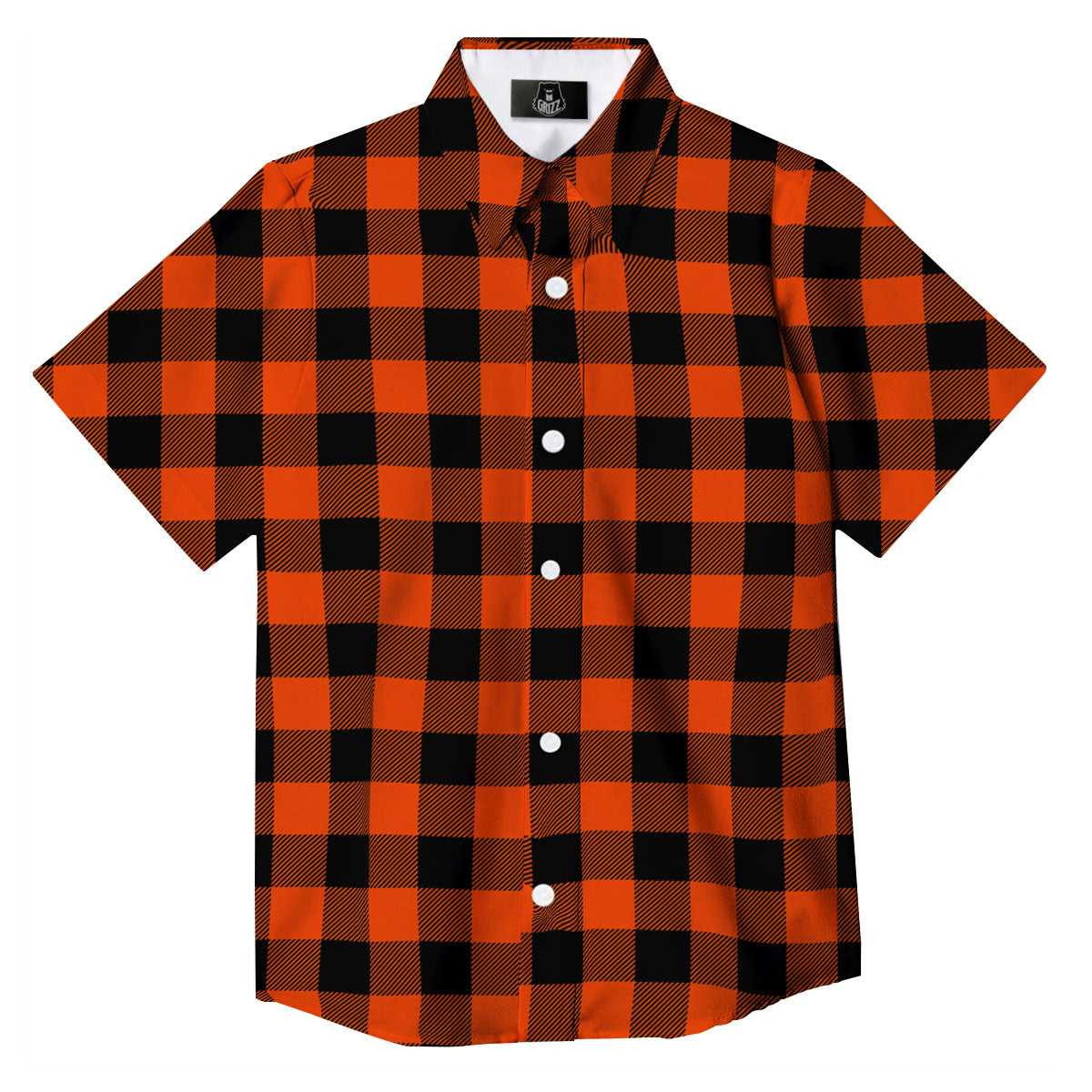 Buffalo Check Lava Orange Print Pattern Button Up Shirt-grizzshop
