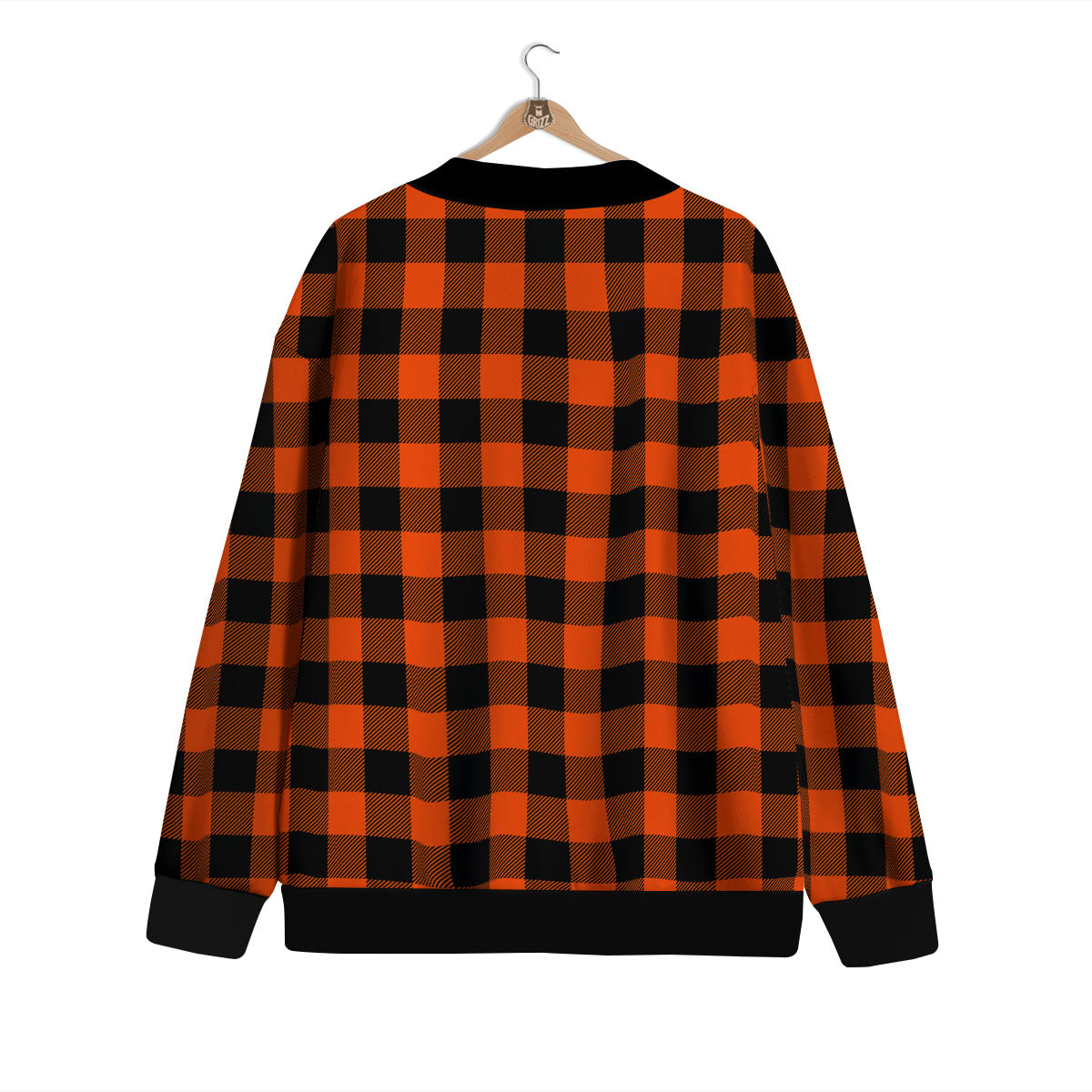 Buffalo Check Lava Orange Print Pattern Cardigan-grizzshop