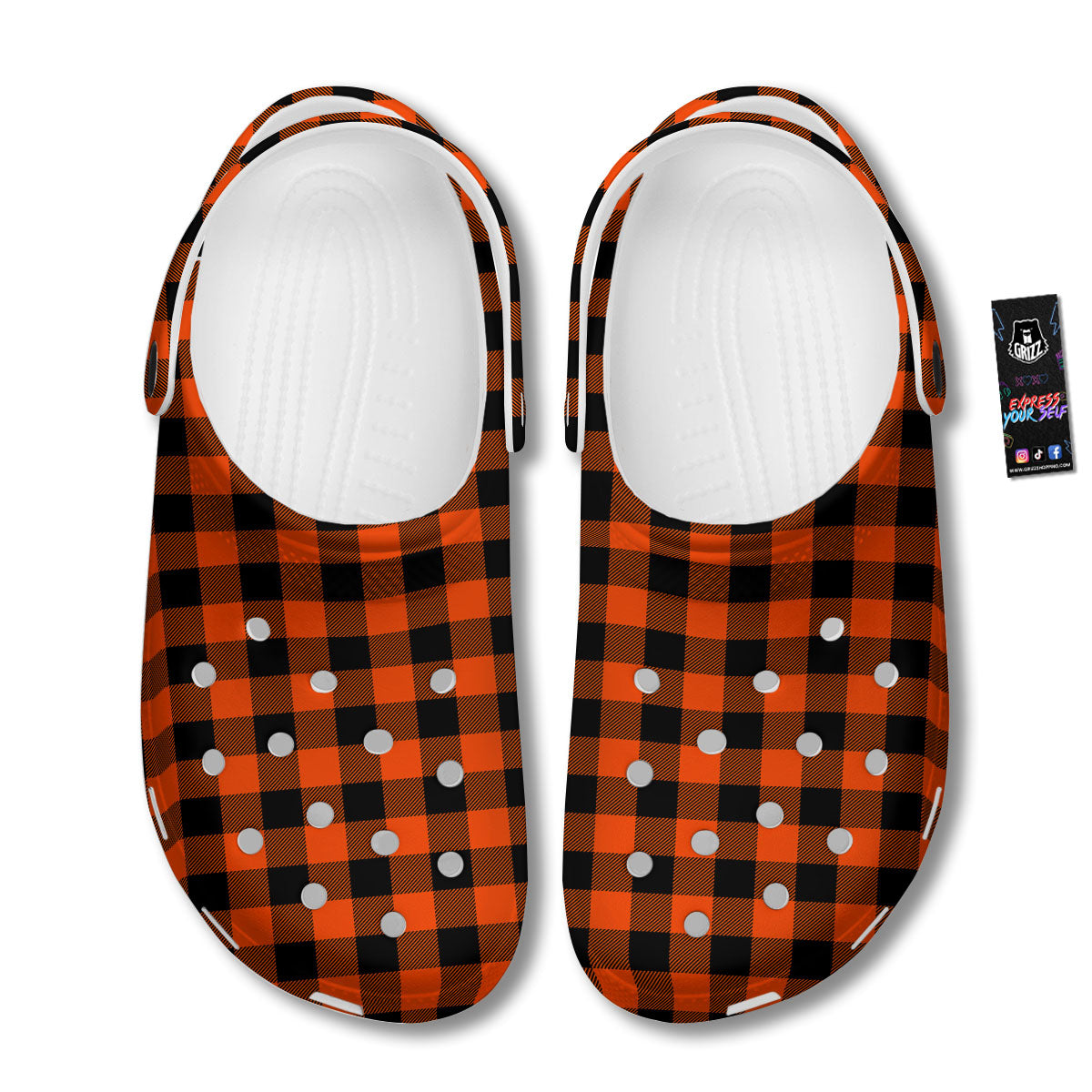 Buffalo Check Lava Orange Print Pattern Clog-grizzshop