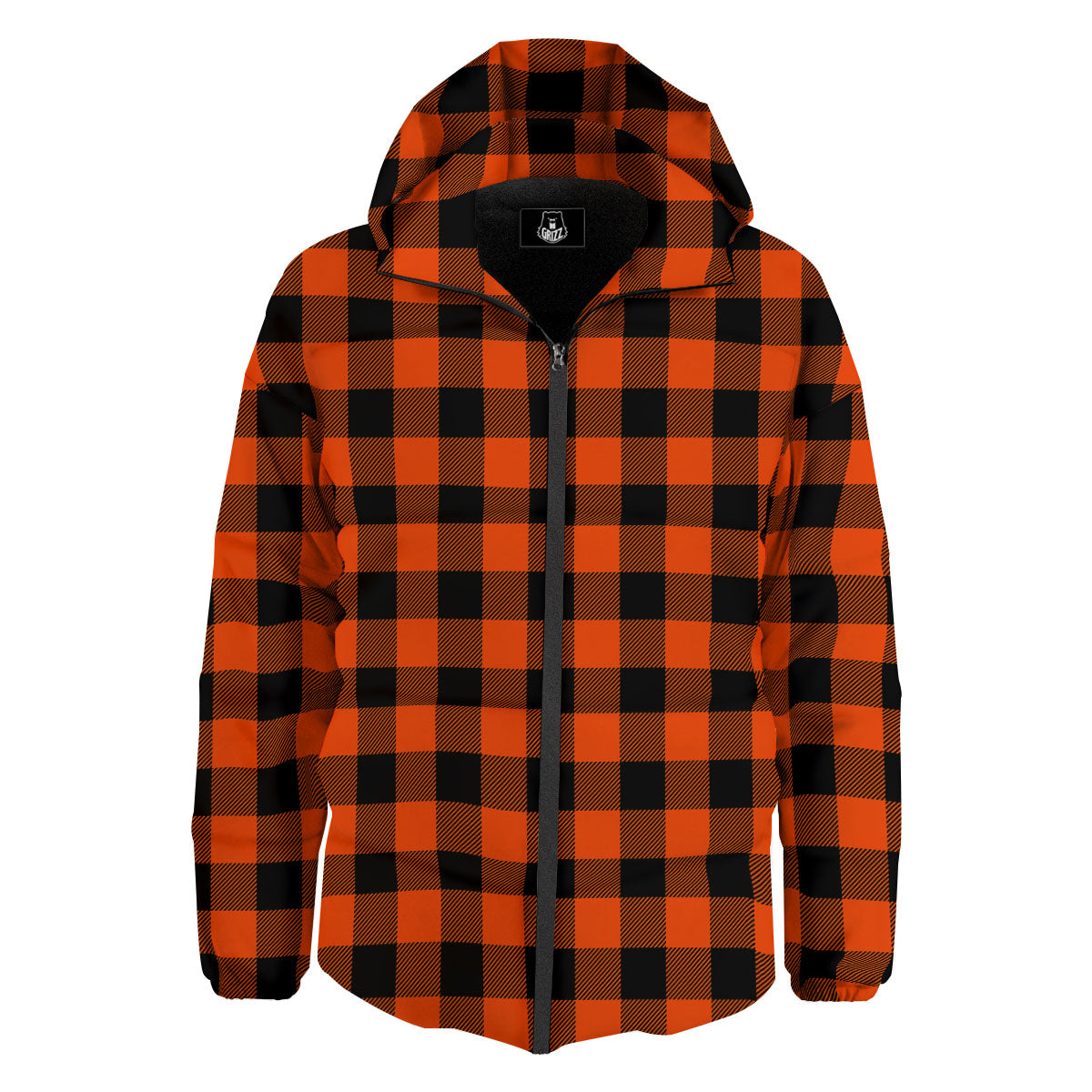 Buffalo Check Lava Orange Print Pattern Down Jacket-grizzshop