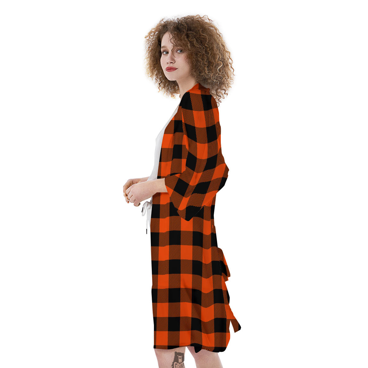 Buffalo Check Lava Orange Print Pattern Kimono-grizzshop