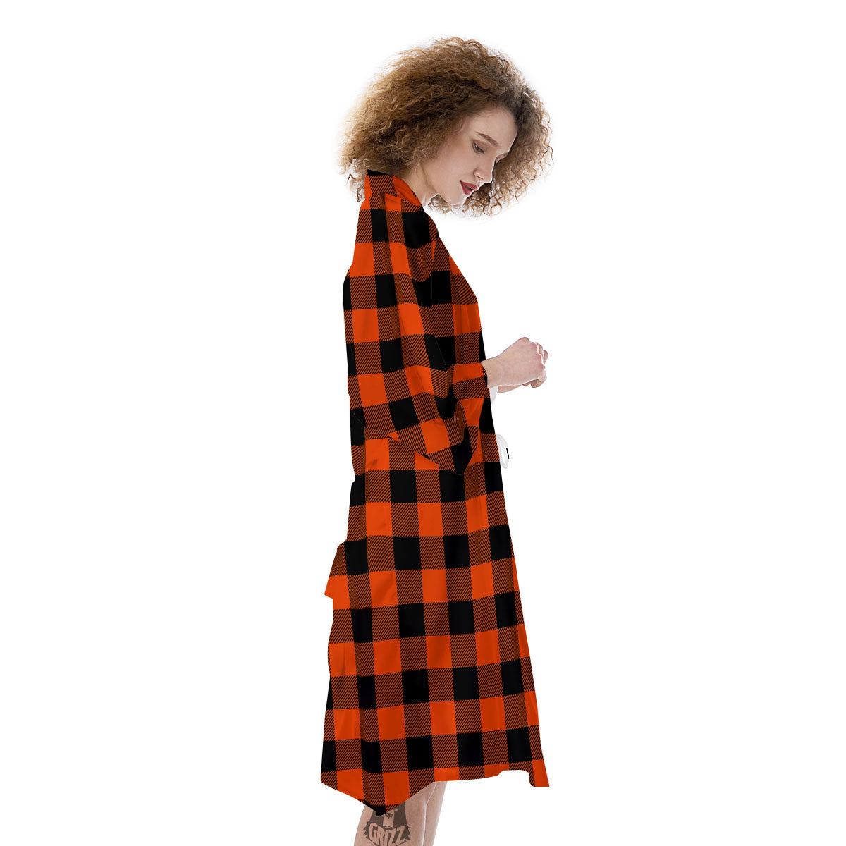Buffalo Check Lava Orange Print Pattern Kimono-grizzshop