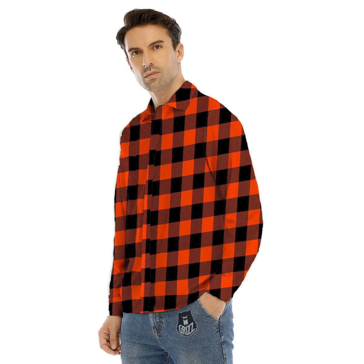 Buffalo Check Lava Orange Print Pattern Men's Dress Shirts-grizzshop