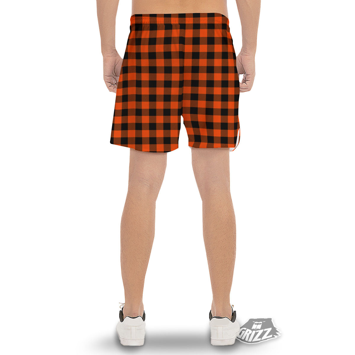 Buffalo Check Lava Orange Print Pattern Men's Gym Shorts-grizzshop