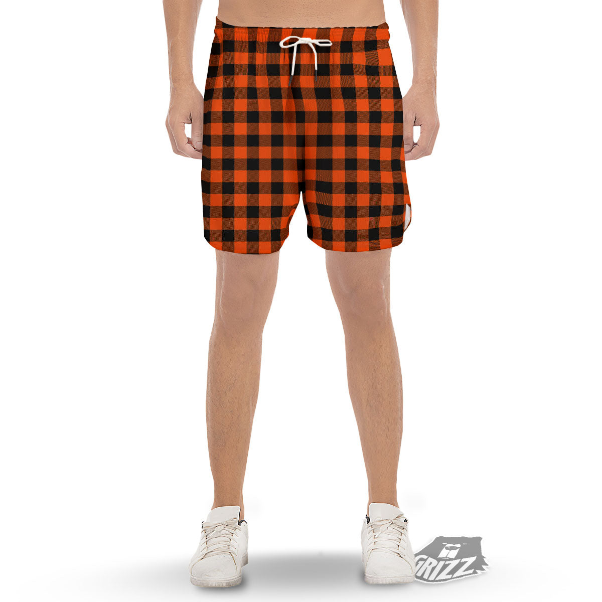 Buffalo Check Lava Orange Print Pattern Men's Gym Shorts-grizzshop