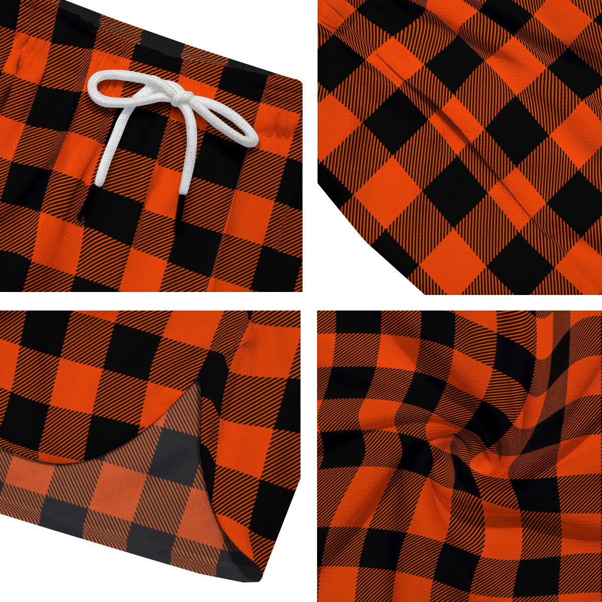 Buffalo Check Lava Orange Print Pattern Men's Running Shorts-grizzshop