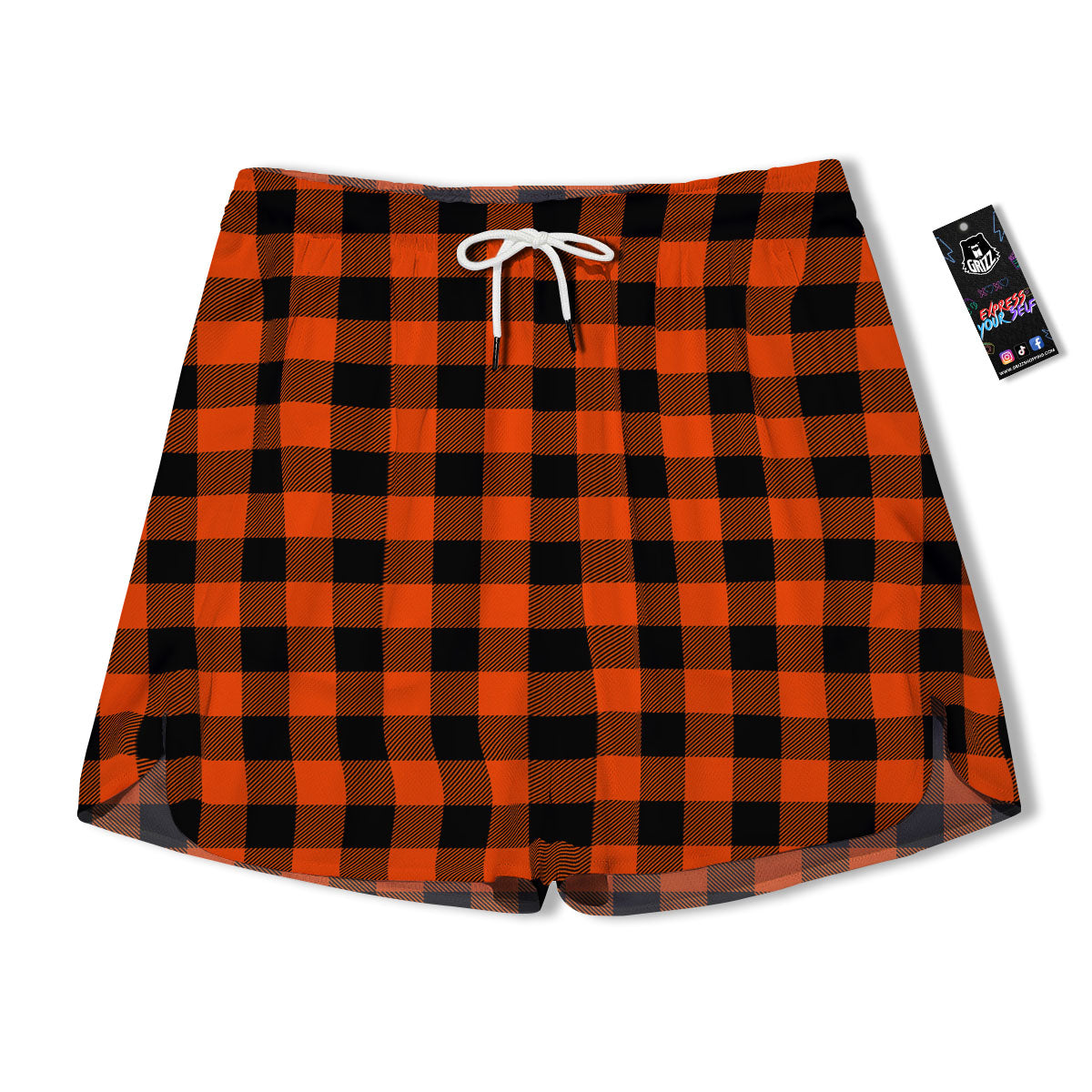 Buffalo Check Lava Orange Print Pattern Men's Running Shorts-grizzshop