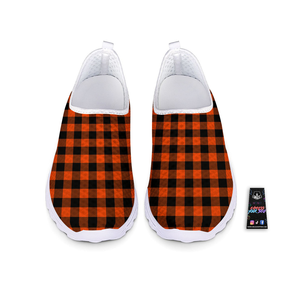 Buffalo Check Lava Orange Print Pattern Nurse Shoes-grizzshop