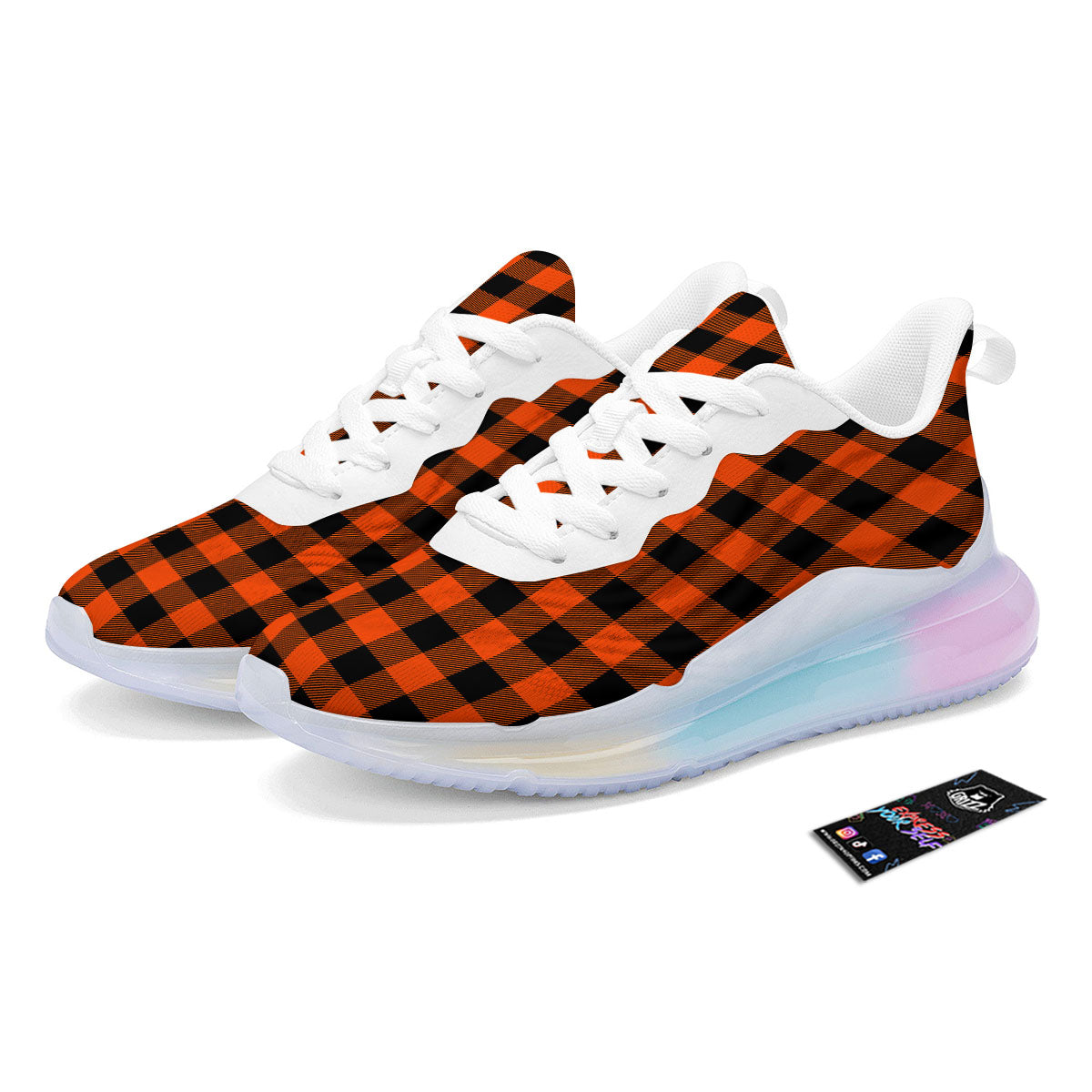 Buffalo Check Lava Orange Print Pattern Running Sneakers-grizzshop