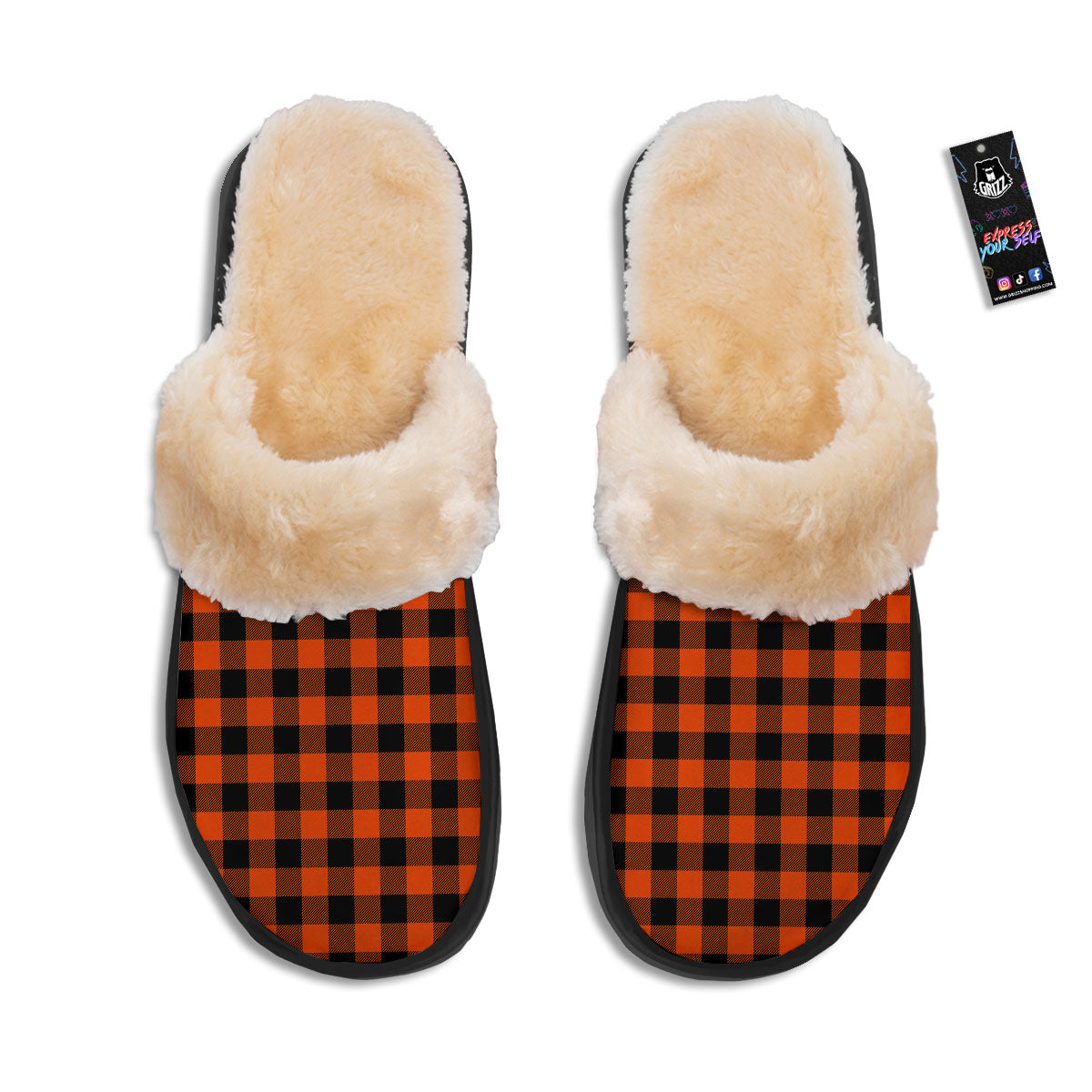 Buffalo Check Lava Orange Print Pattern Slippers-grizzshop