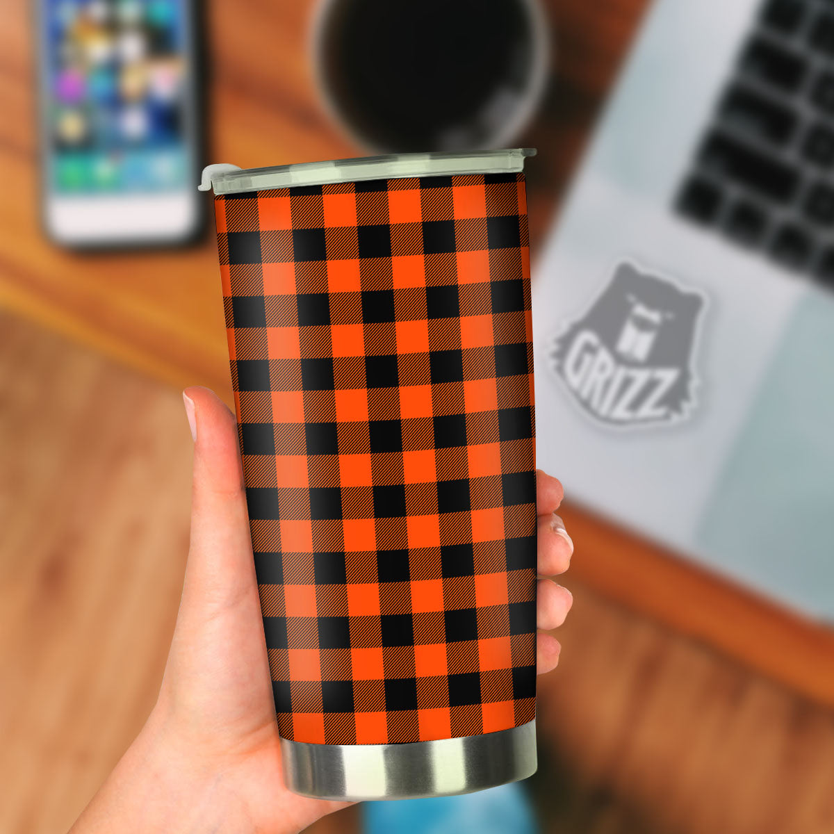 Buffalo Check Lava Orange Print Pattern Tumbler-grizzshop