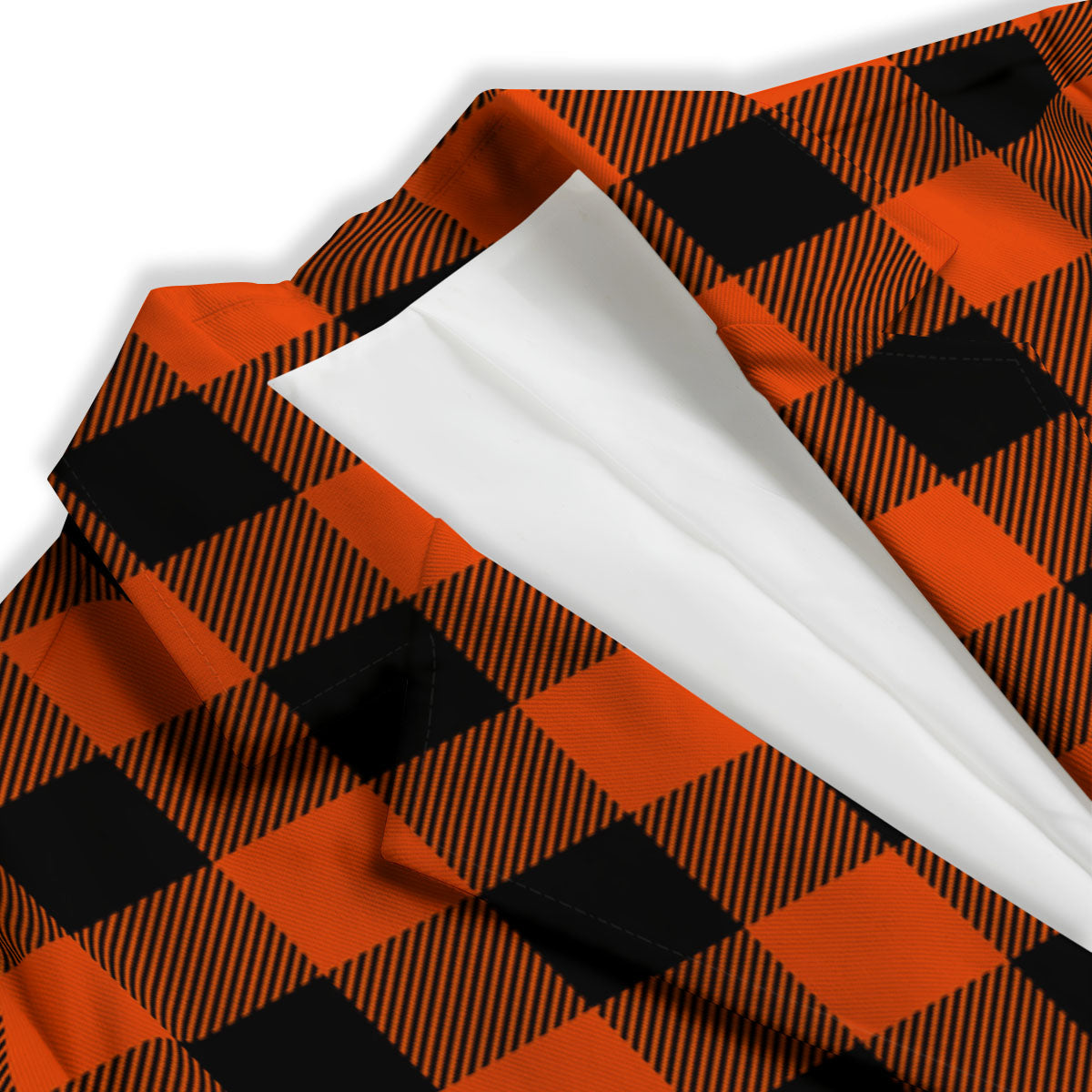 Buffalo Check Lava Orange Print Pattern Women's Blazer-grizzshop