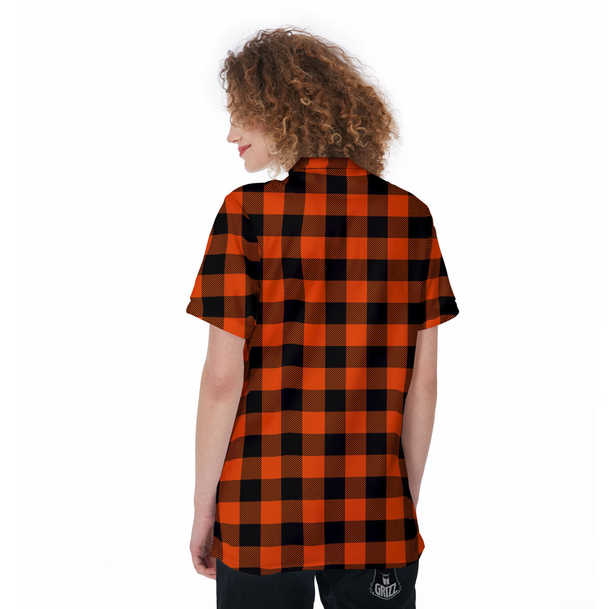 Buffalo Check Lava Orange Print Pattern Women's Golf Shirts-grizzshop