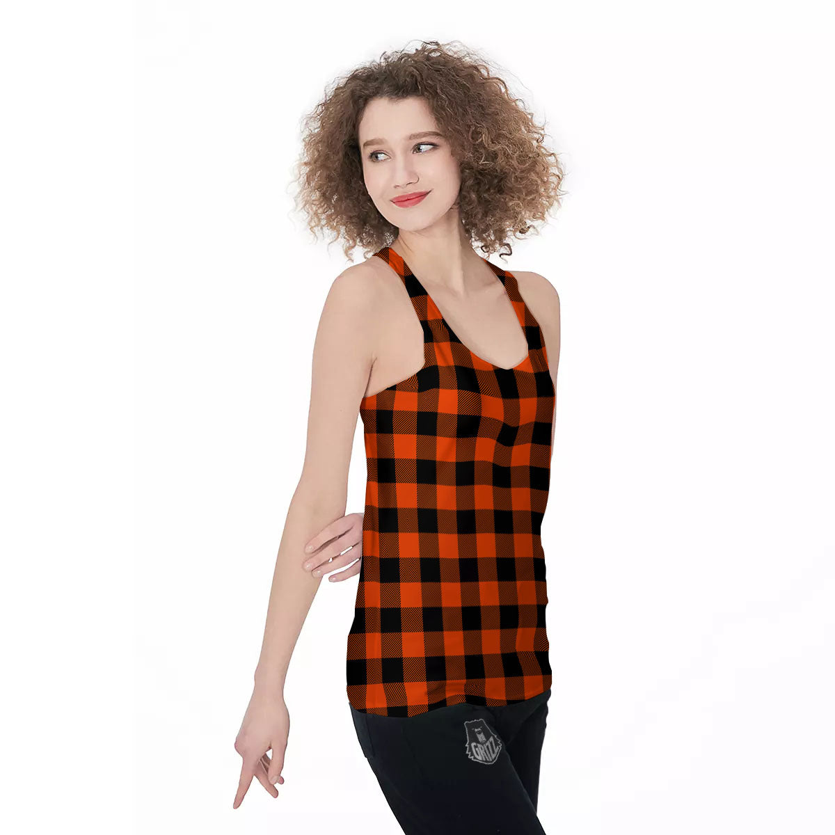 Buffalo Check Lava Orange Print Pattern Women's Racerback Tank Top-grizzshop