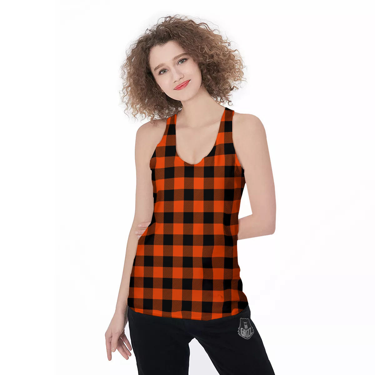 Buffalo Check Lava Orange Print Pattern Women's Racerback Tank Top-grizzshop
