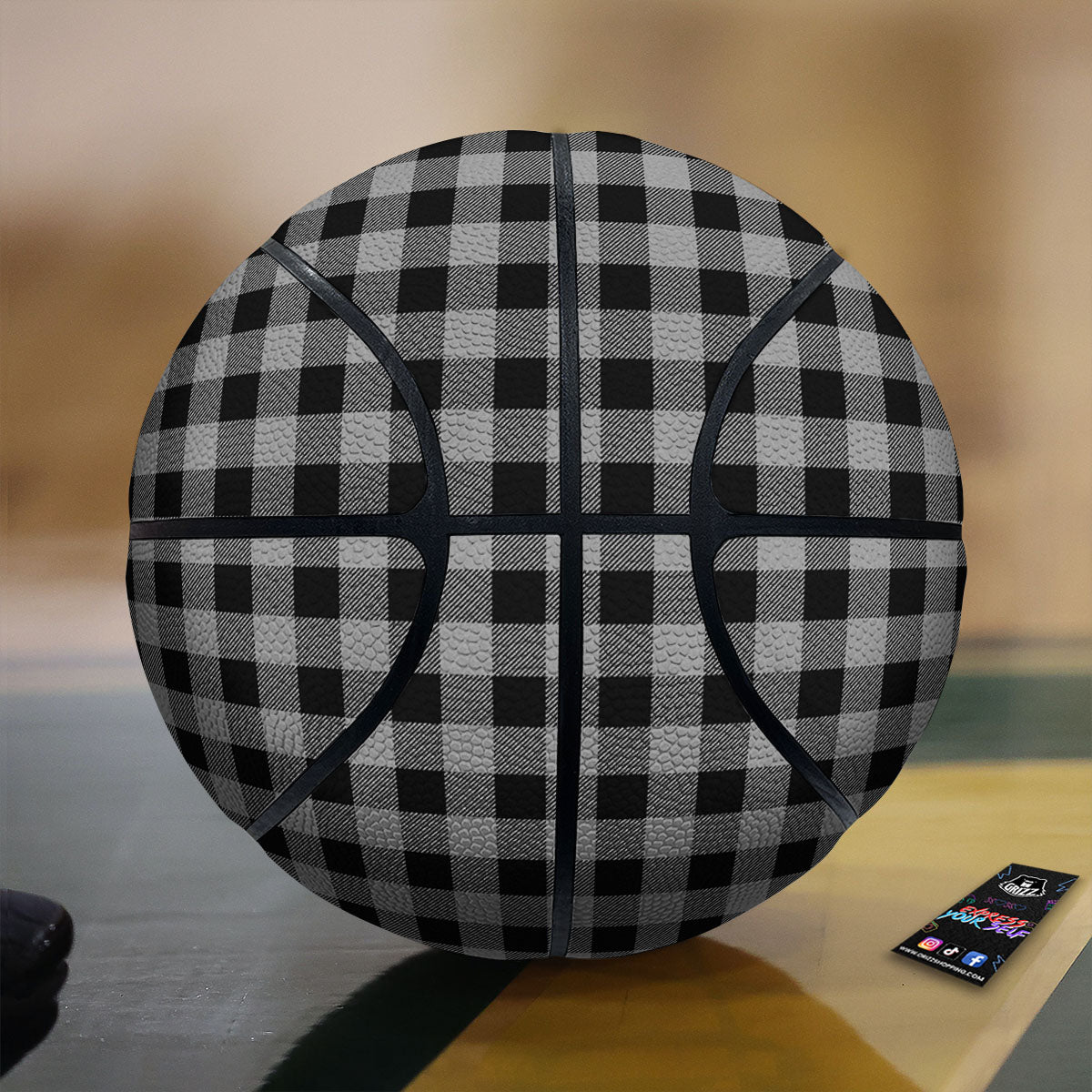 Buffalo Check Light Grey And Black Print Basketball-grizzshop