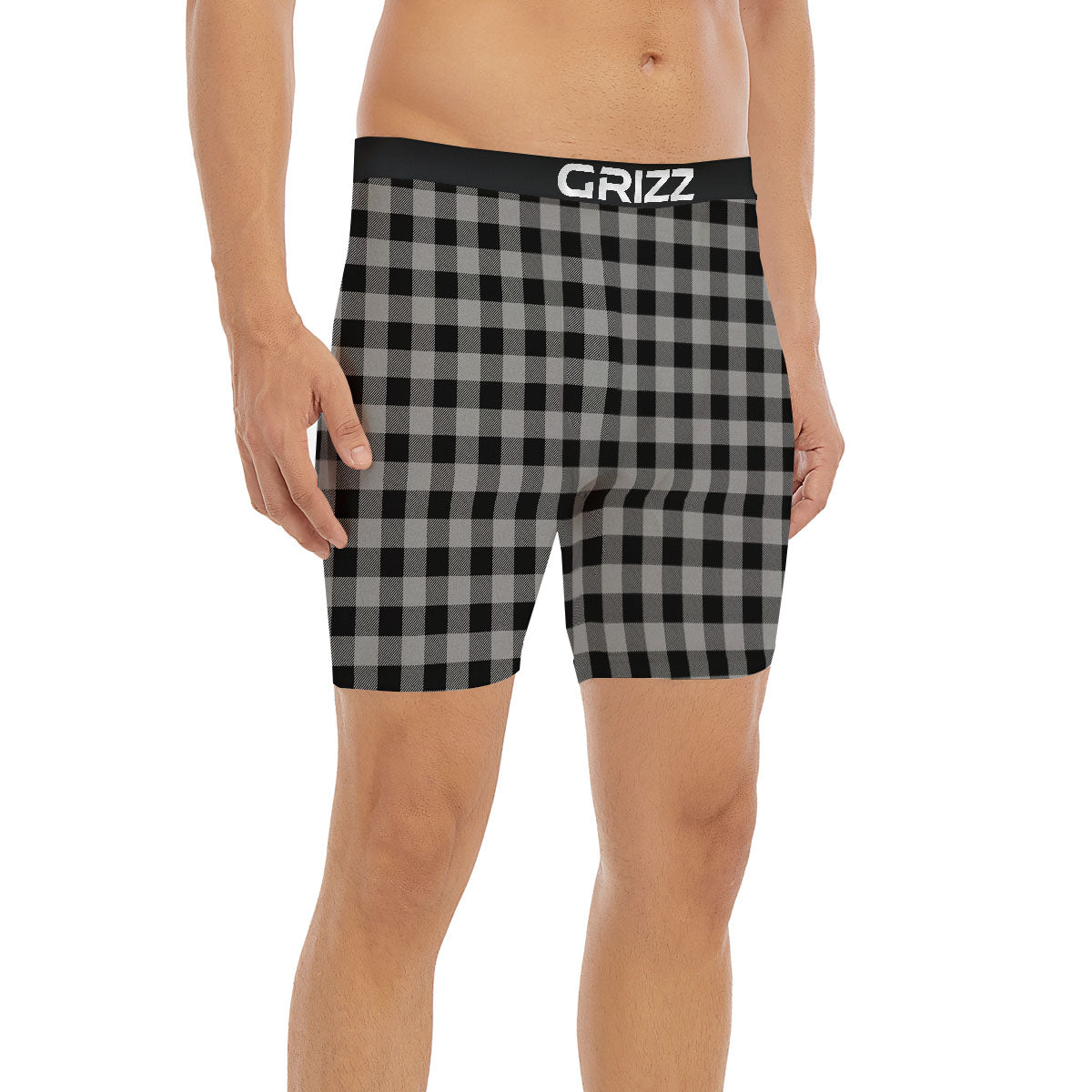 Buffalo Check Light Grey And Black Print Boxer Briefs-grizzshop