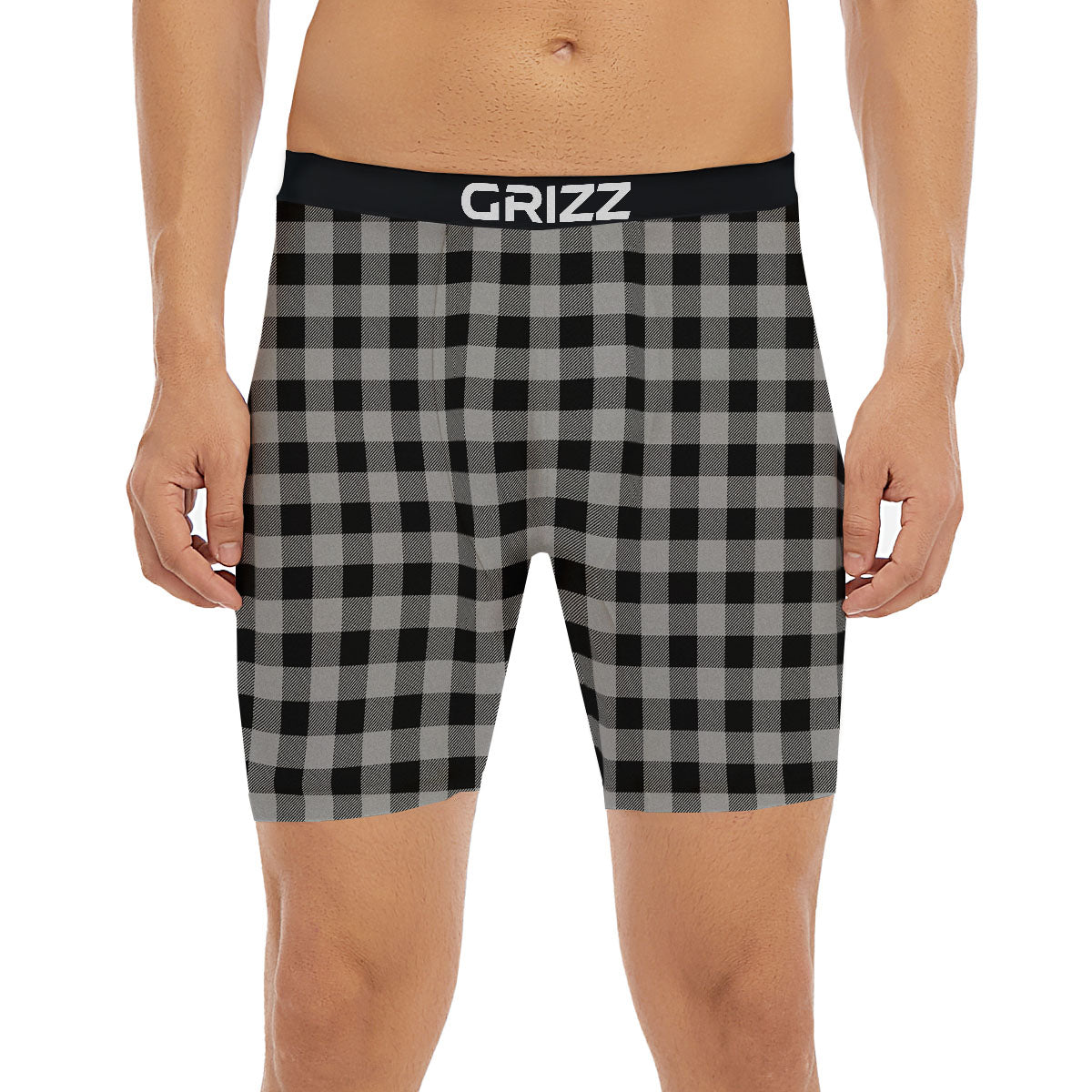 Buffalo Check Light Grey And Black Print Boxer Briefs-grizzshop