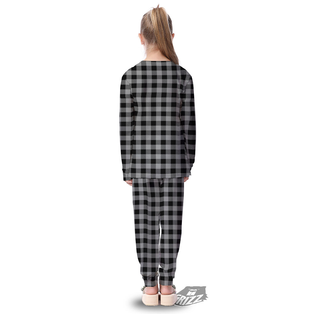 Buffalo Check Light Grey And Black Print Kid's Pajamas-grizzshop
