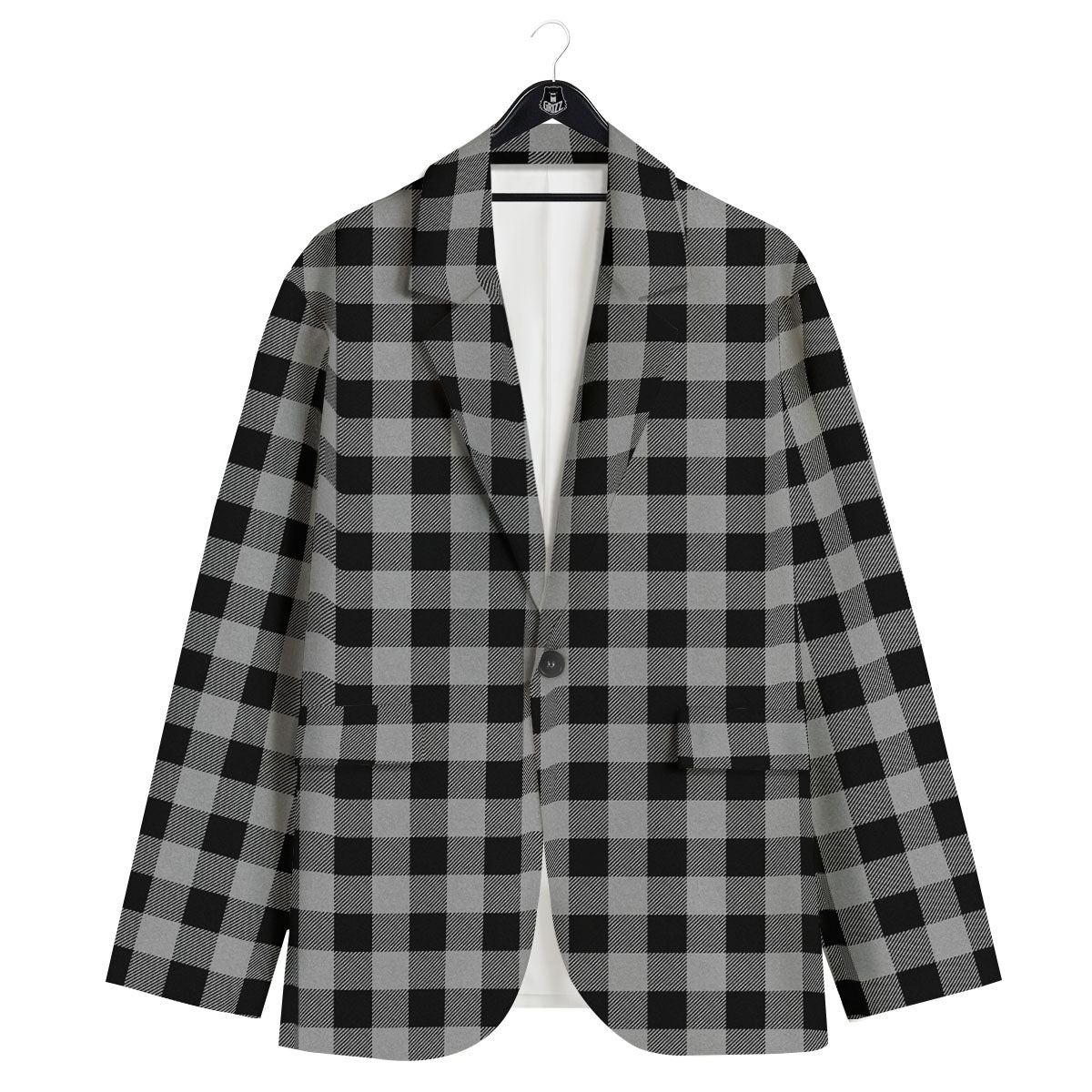 Buffalo Check Light Grey And Black Print Men's Sport Coat-grizzshop